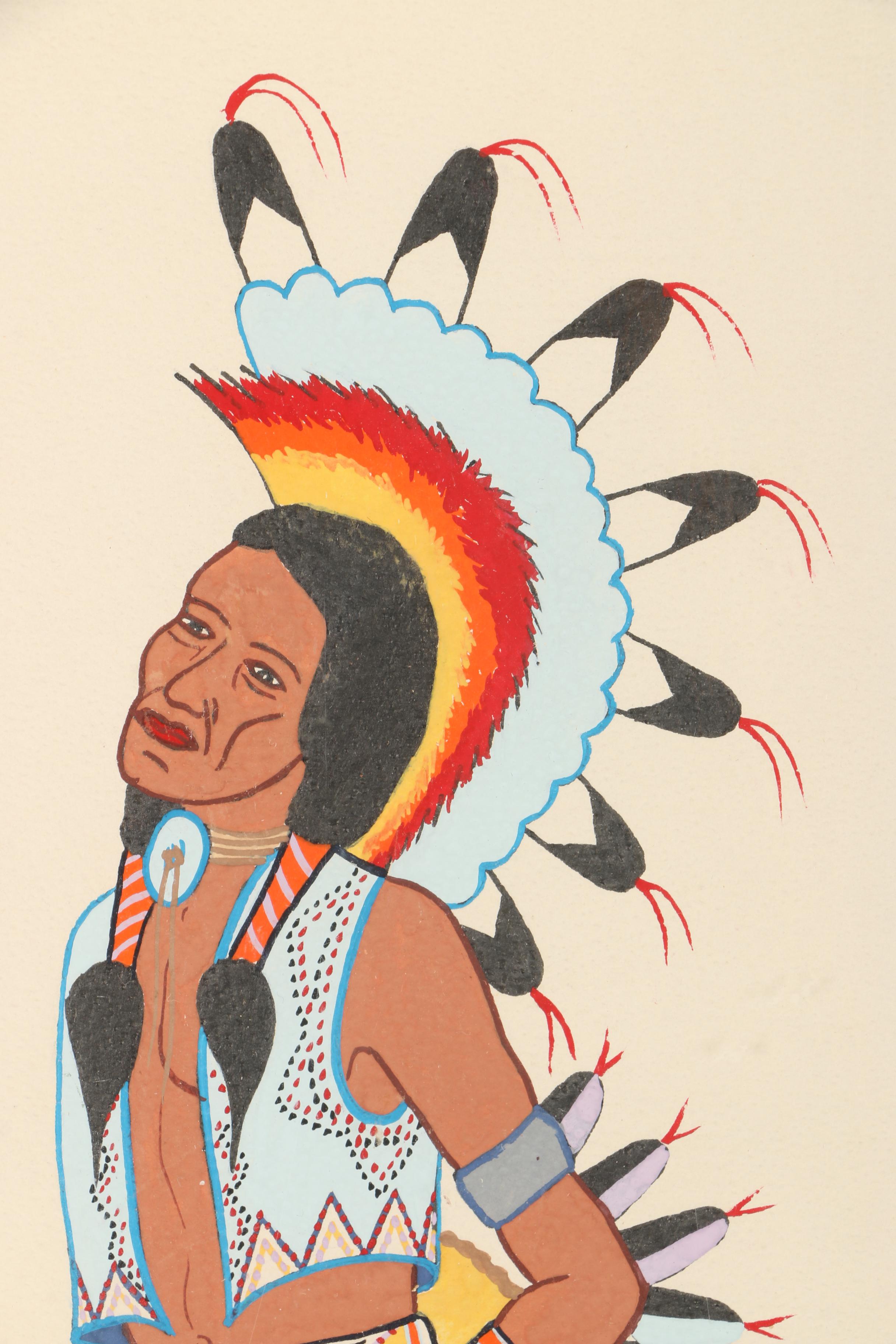 Carl Woodring (Wasaba Shinga) Gouache Painting on Paper ""Fancy Dancer"