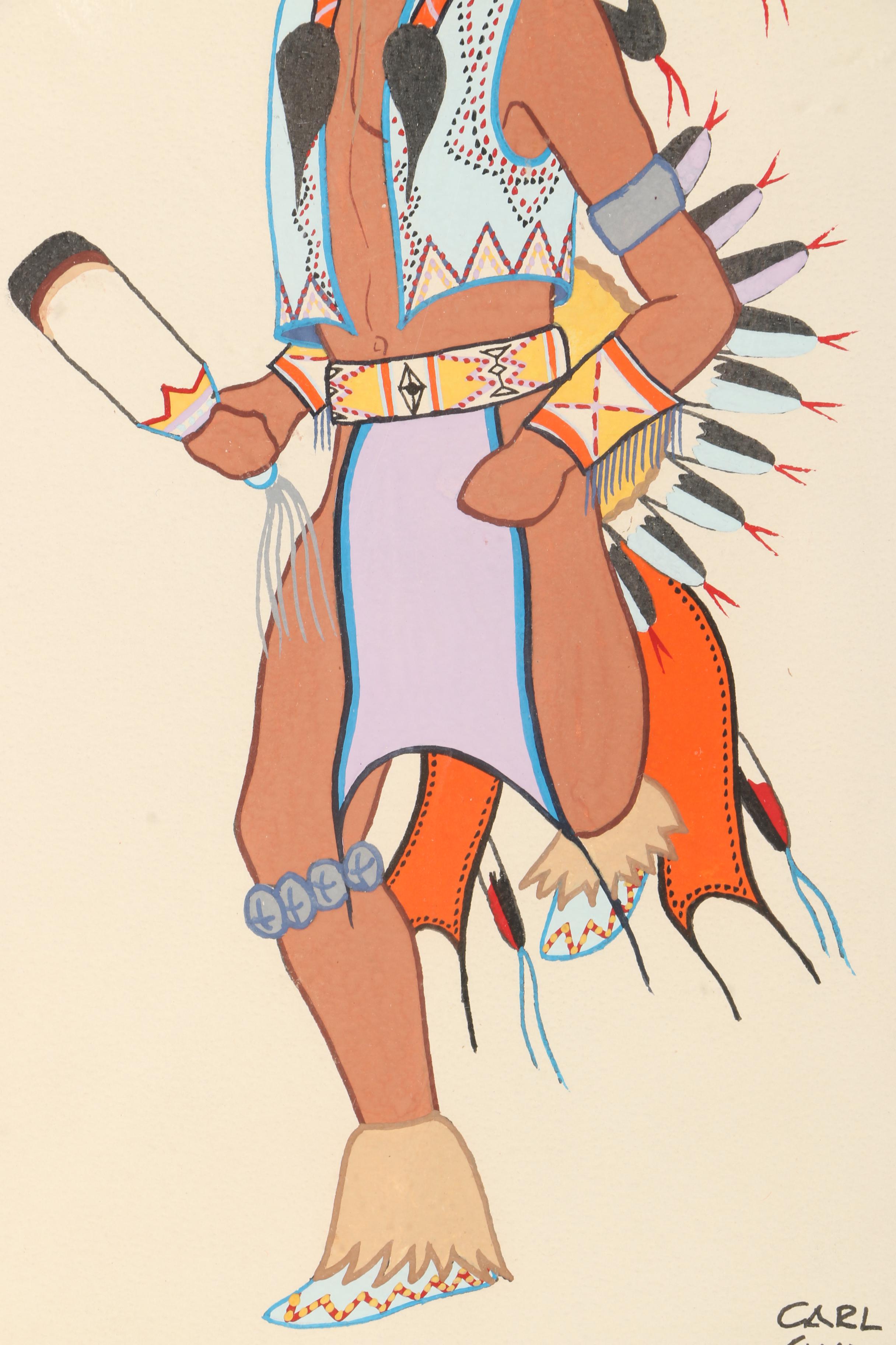 Carl Woodring (Wasaba Shinga) Gouache Painting on Paper ""Fancy Dancer"