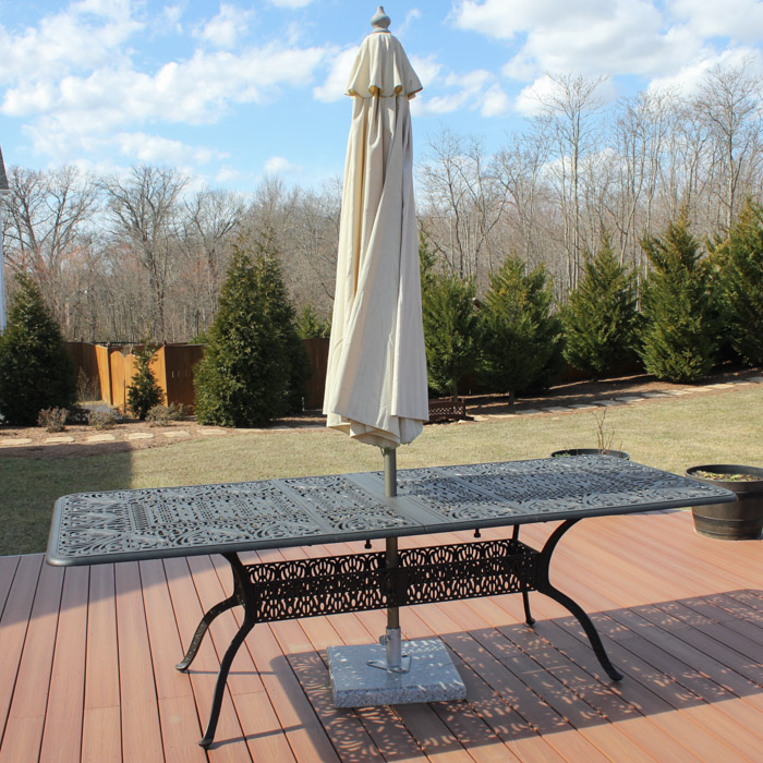 Hanamint Tuscany Rectangular Extension Table with Umbrella and Stand