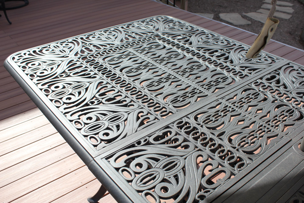 Hanamint Tuscany Rectangular Extension Table with Umbrella and Stand