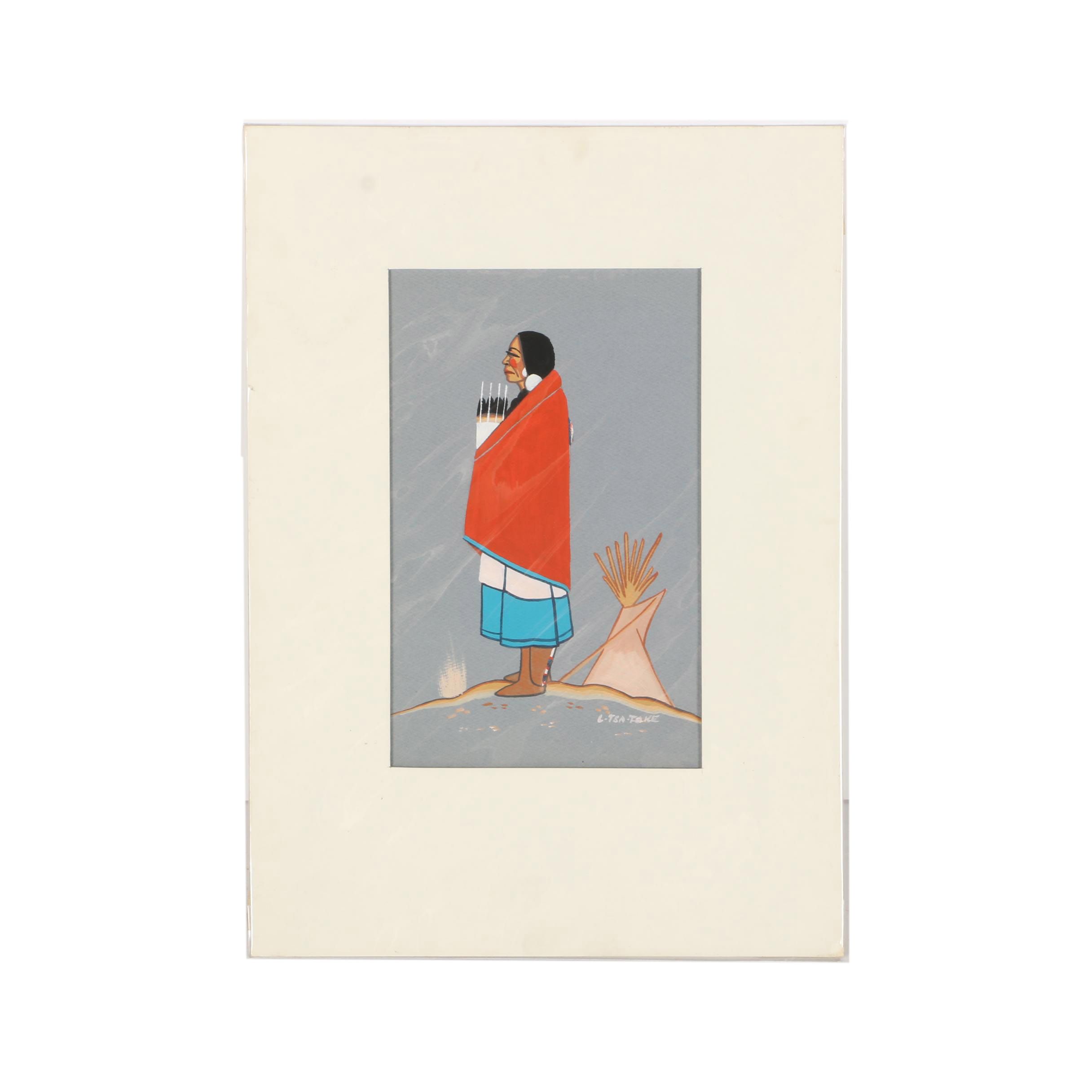 Lee Tsatoke Native American Gouache Painting on Heavyweight Paper