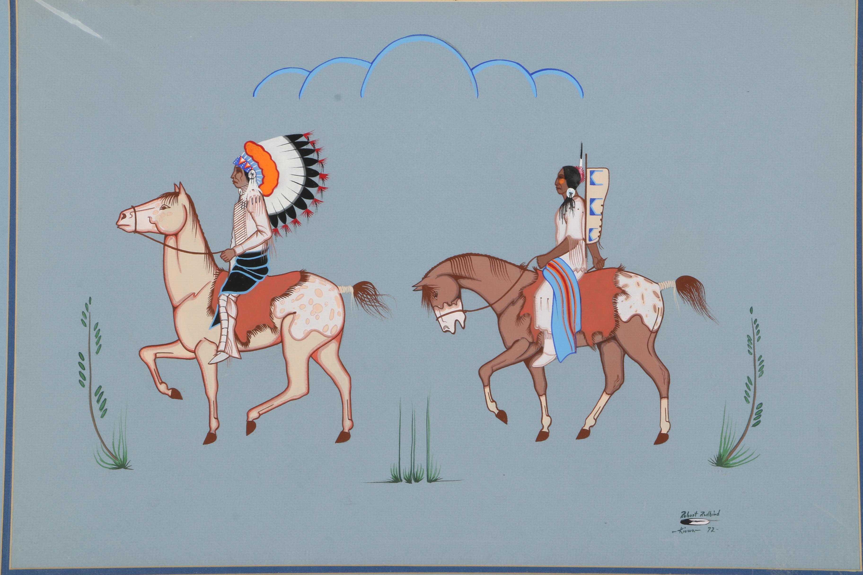 Robert Redbird "Going to the Pow Wow" Gouache Painting