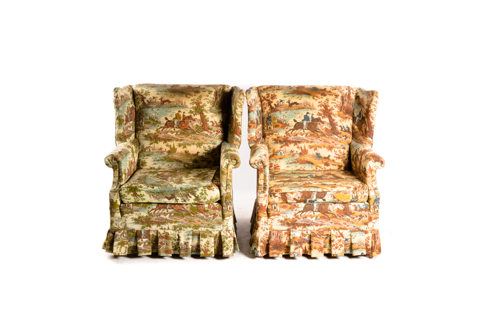 Pair of  Vintage Equestrian Themed Armchairs