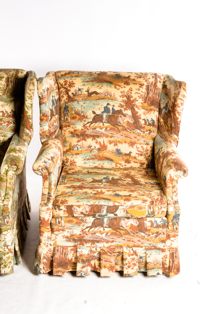 Pair of  Vintage Equestrian Themed Armchairs