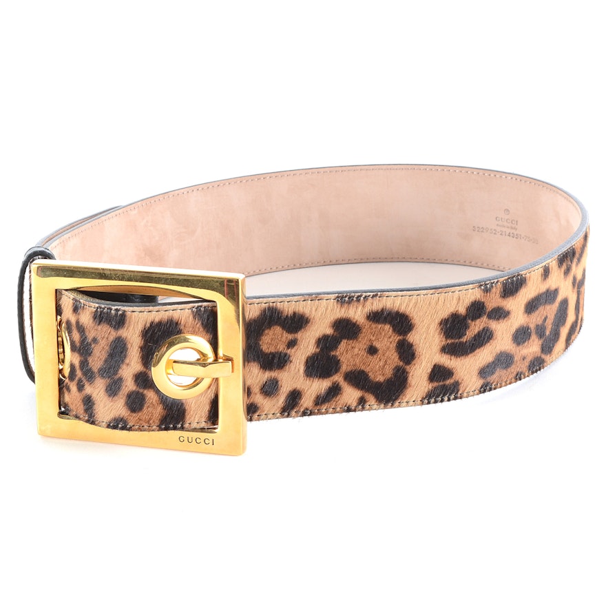 Gucci Leopard Print Ponyskin Leather Belt