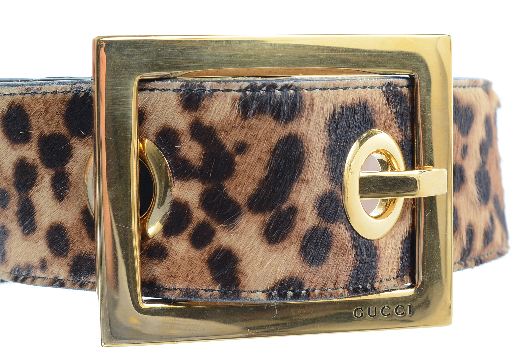 Gucci Leopard Print Ponyskin Leather Belt