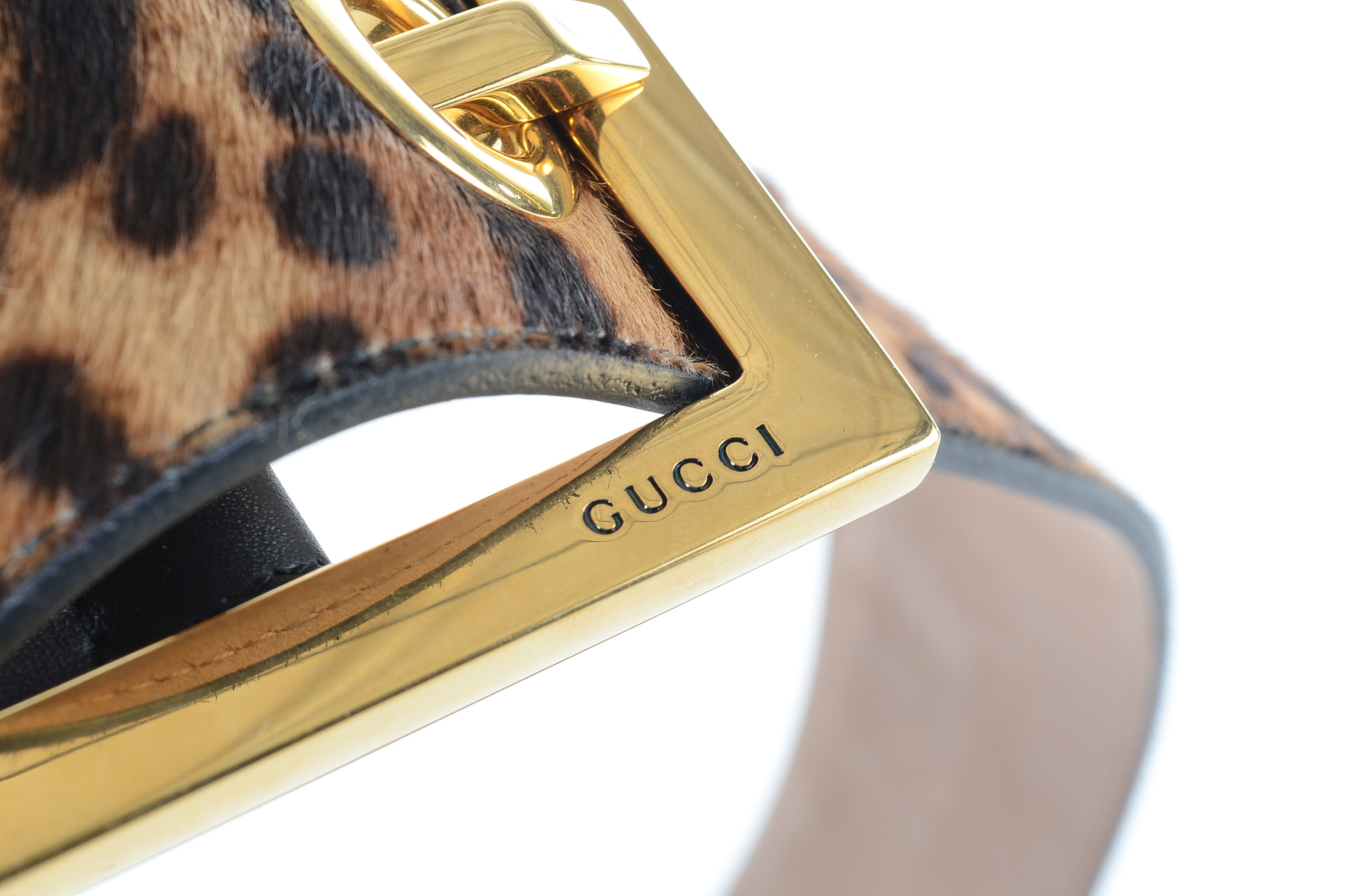 Gucci Leopard Print Ponyskin Leather Belt