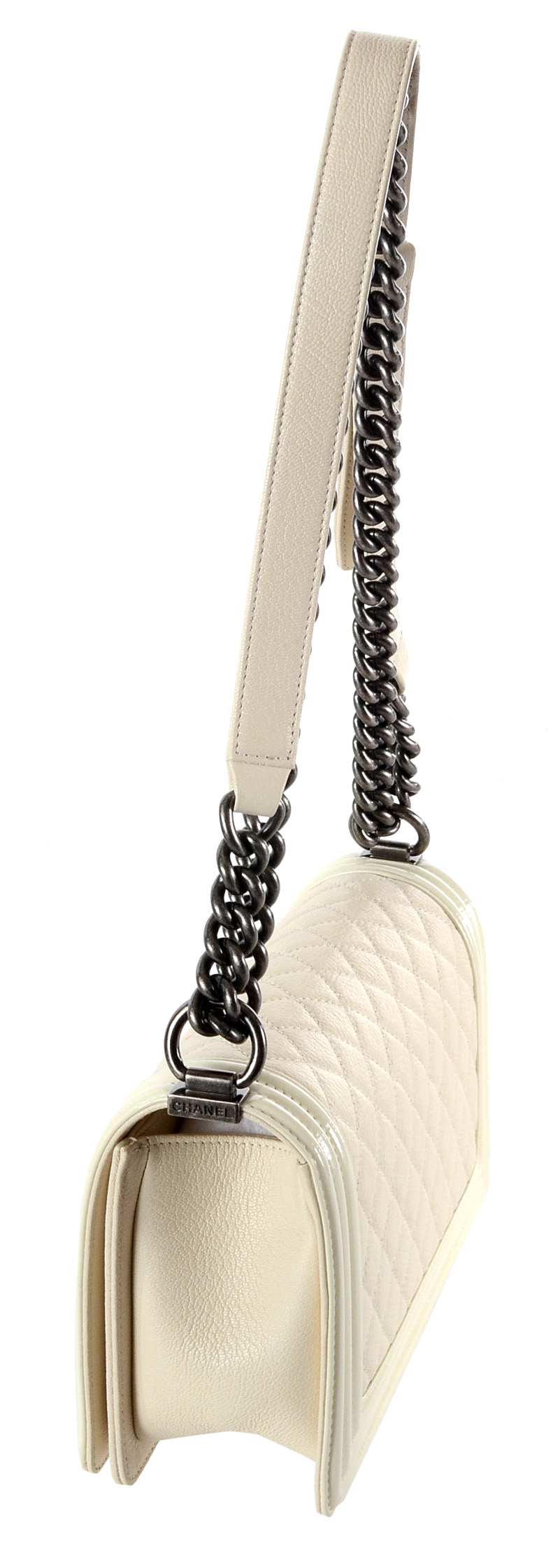 Chanel Boy Flap Bag in Ivory Quilted and Patent Leather