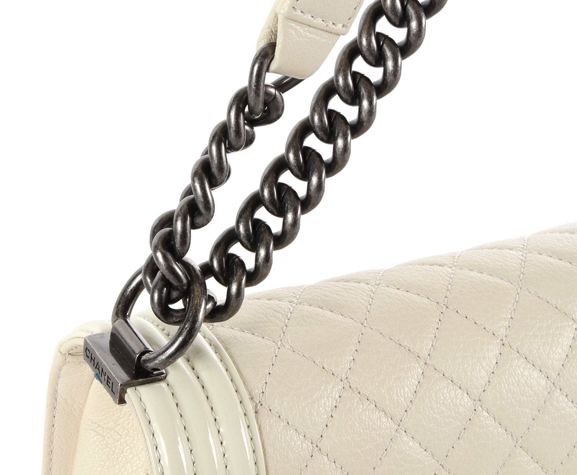 Chanel Boy Flap Bag in Ivory Quilted and Patent Leather