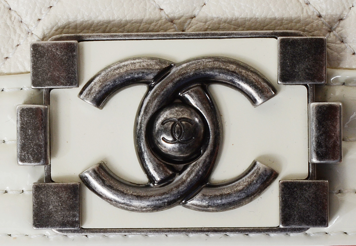 Chanel Boy Flap Bag in Ivory Quilted and Patent Leather