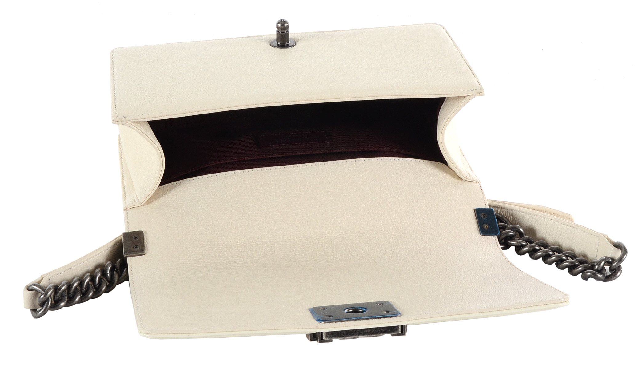 Chanel Boy Flap Bag in Ivory Quilted and Patent Leather