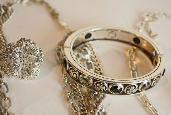 Stella & Dot Black Bead Necklace, Silver Tone Necklaces, Bracelet and Rings