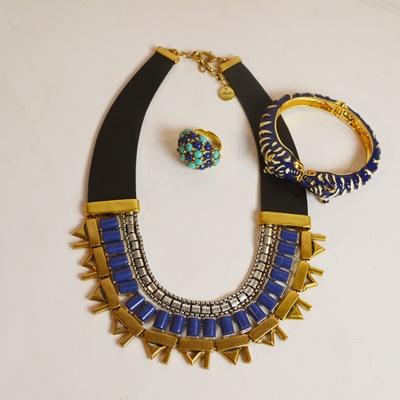 Stella & Dot Faux Lapis Lazuli Statement Necklace, Bracelet, and Ring