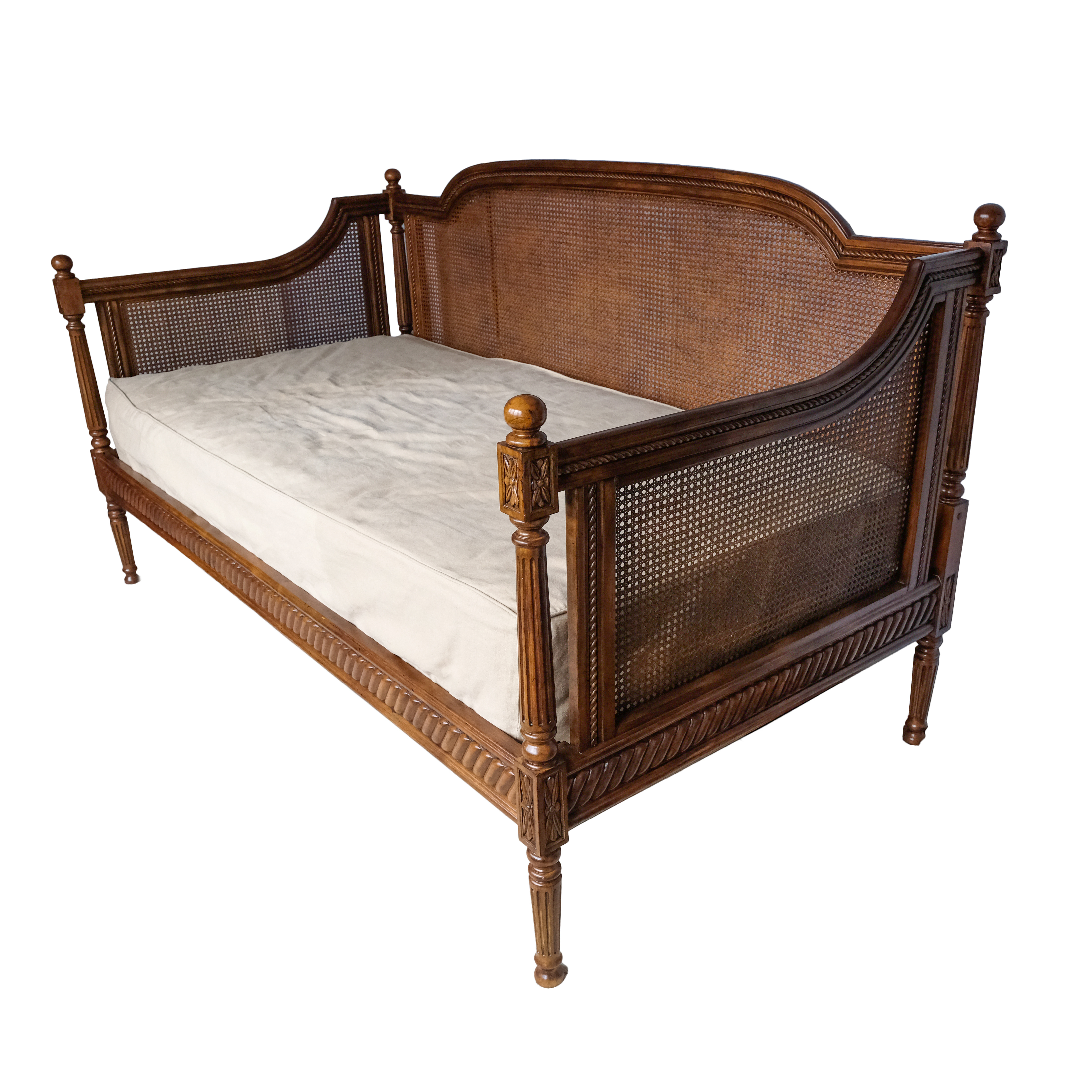 Carved Fluted Post and Caned Daybed