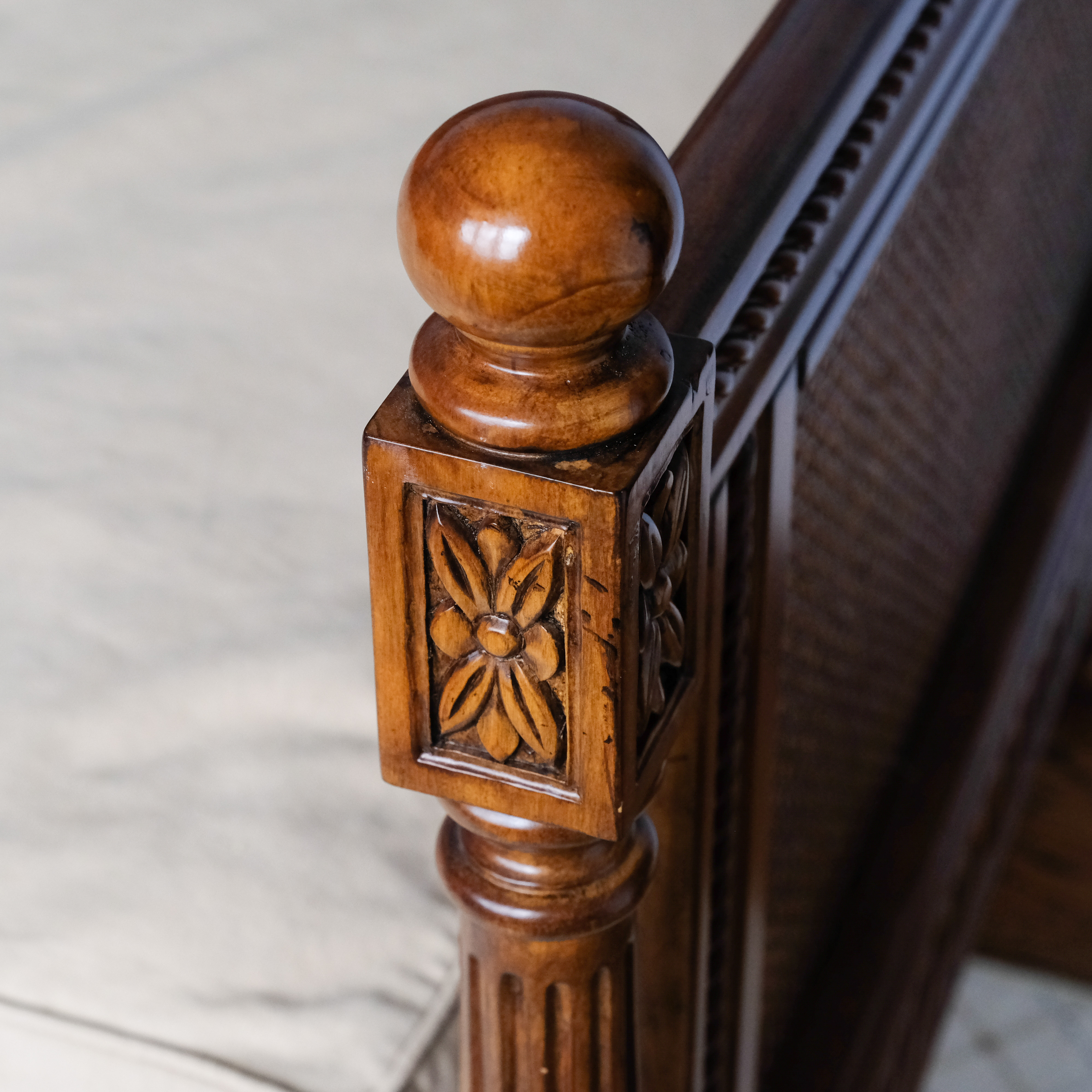 Carved Fluted Post and Caned Daybed