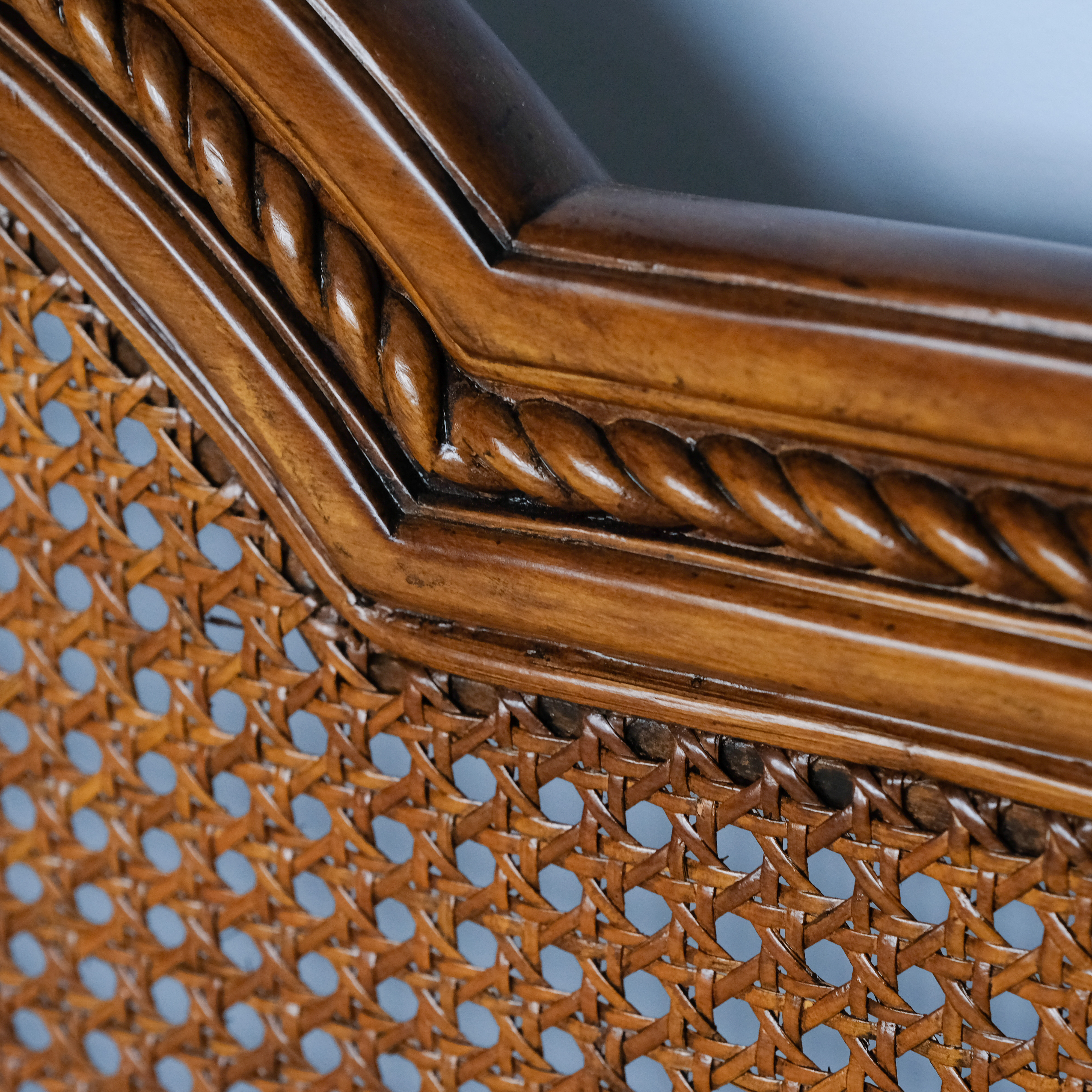 Carved Fluted Post and Caned Daybed