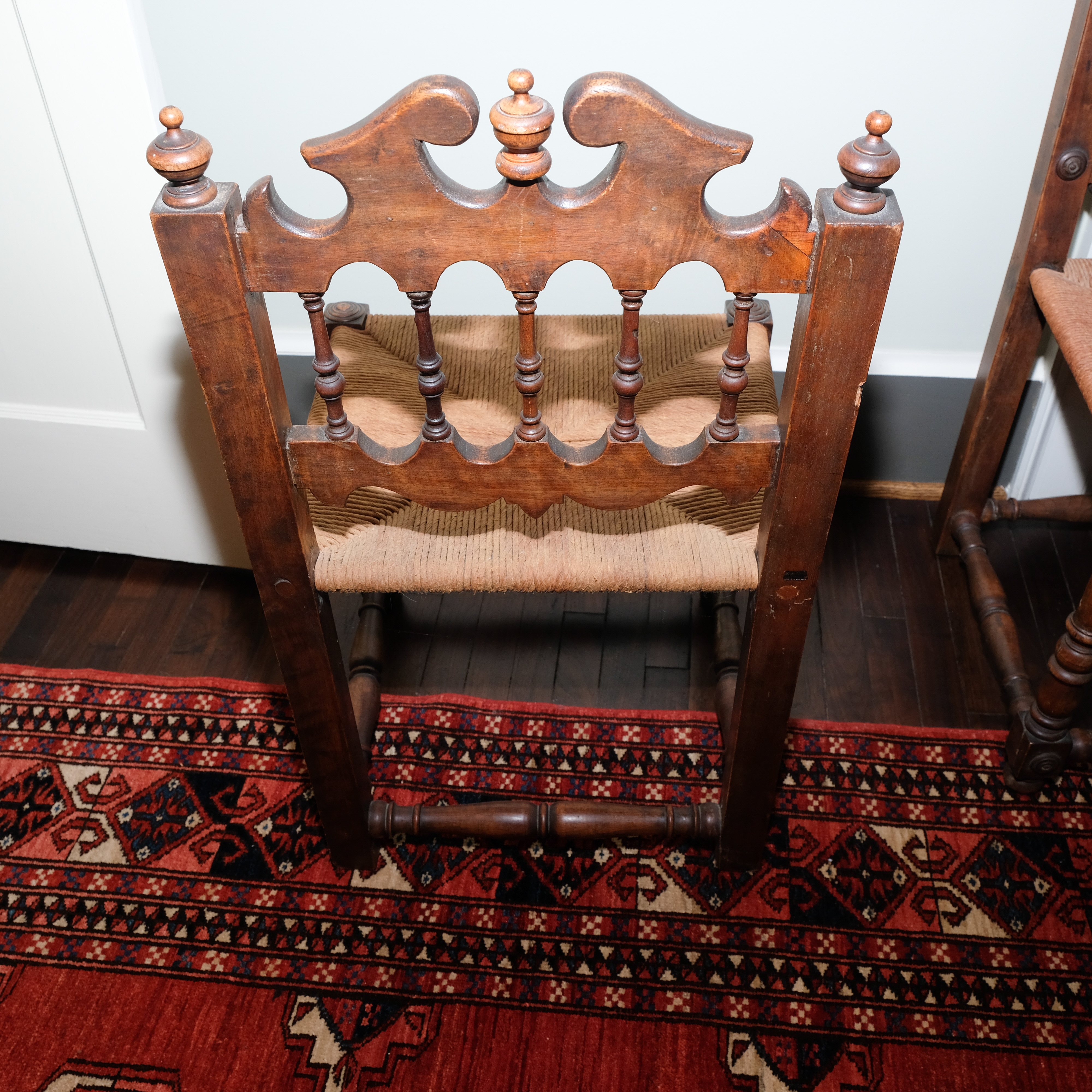 Italian Gothic Revival Side Chairs With Rush Seats