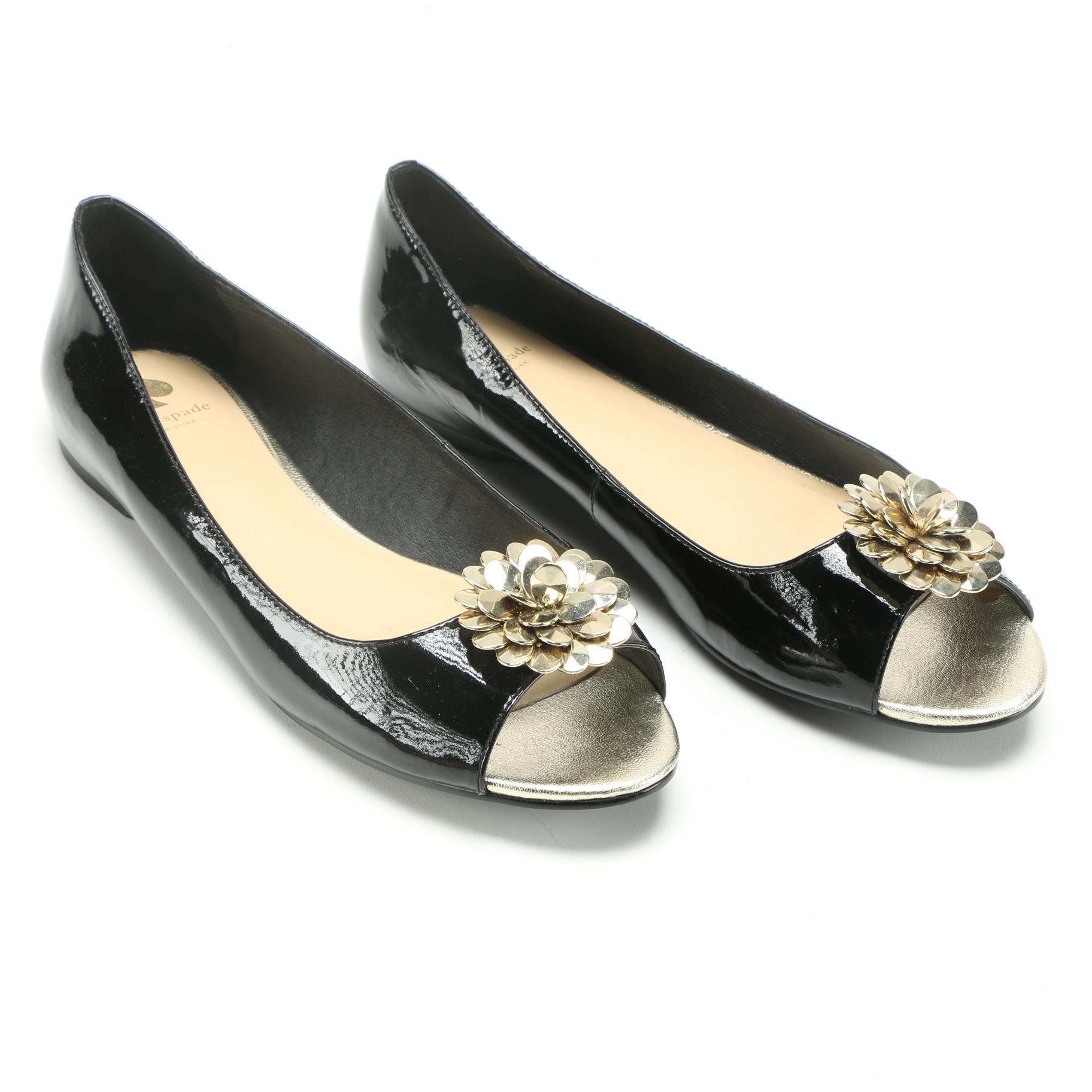 Kate Spade Patent Leather Peep Toe Flats