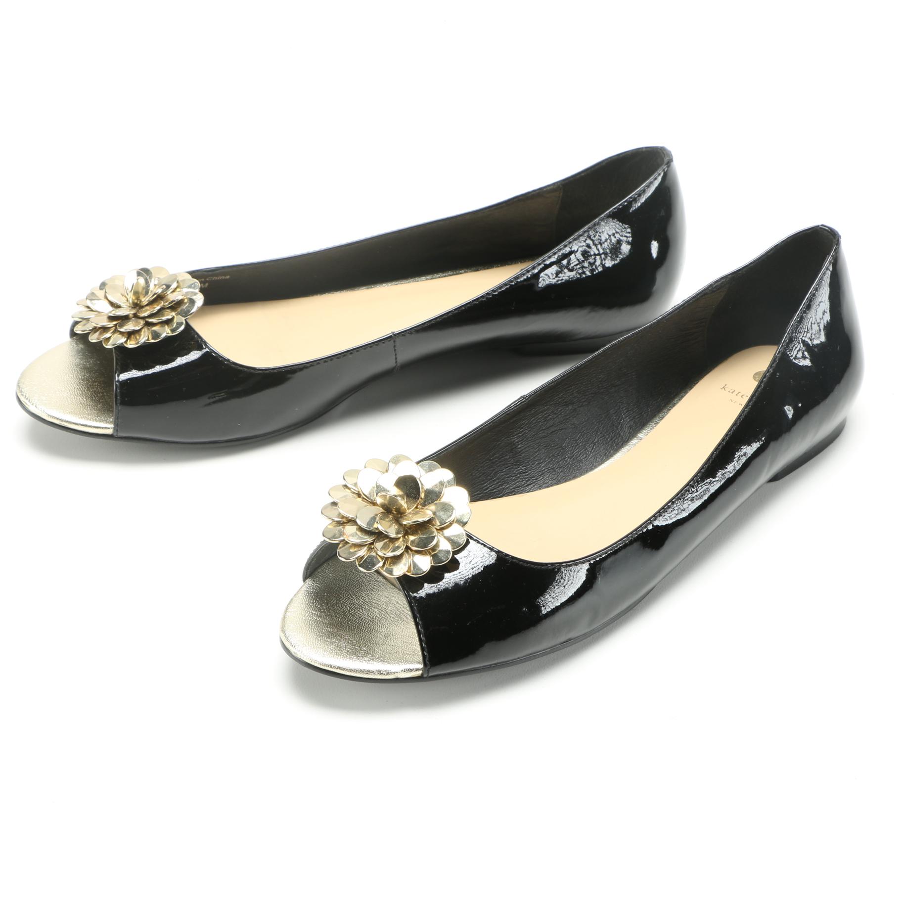 Kate Spade Patent Leather Peep Toe Flats