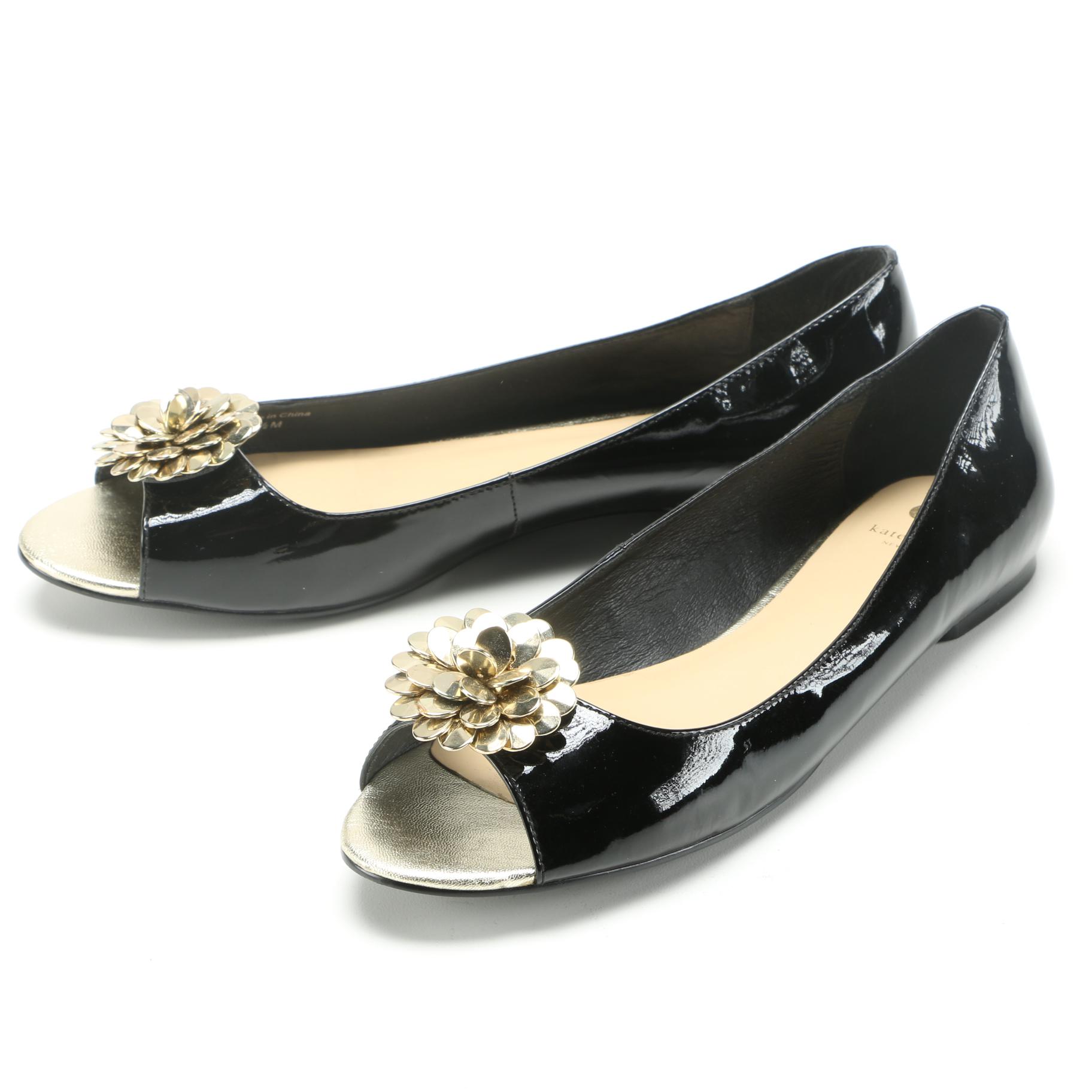 Kate Spade Patent Leather Peep Toe Flats