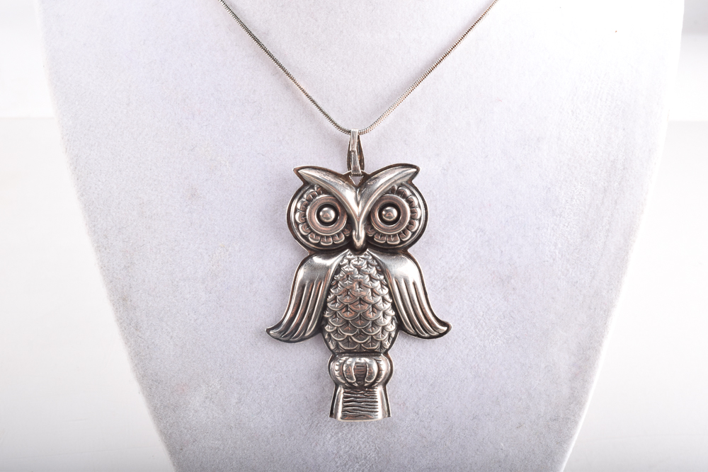 Reed & Barton Sterling Silver Owl Whistle Necklace