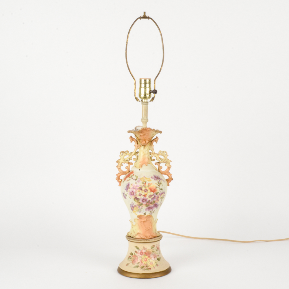 Vintage Ornate Hand-Painted Floral Porcelain Lamp