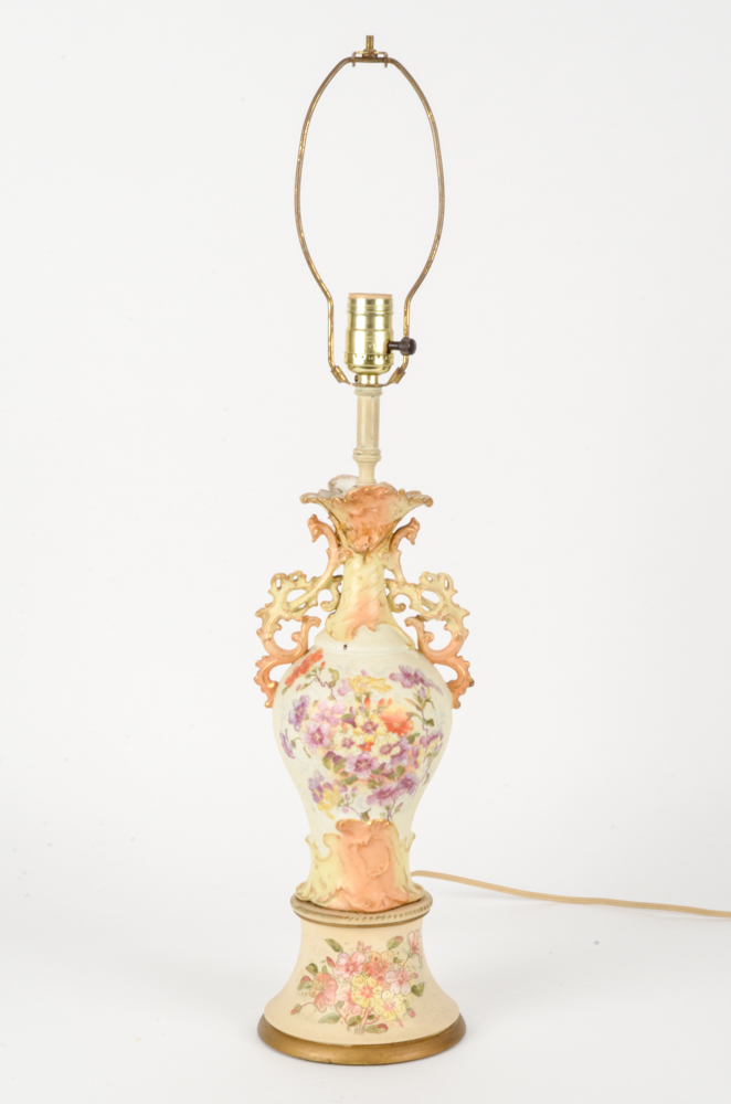Vintage Ornate Hand-Painted Floral Porcelain Lamp