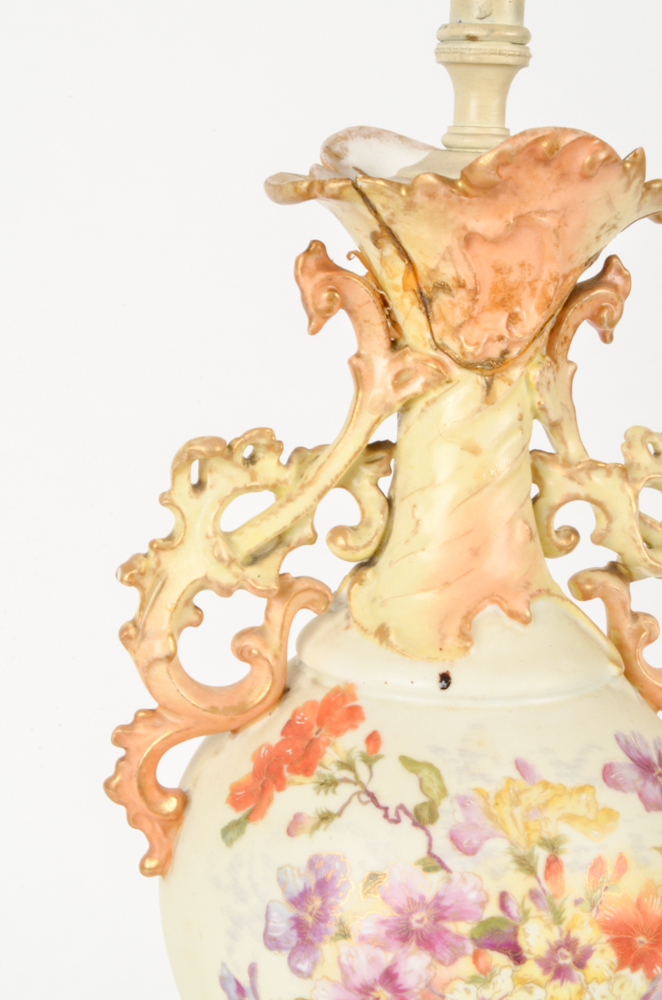 Vintage Ornate Hand-Painted Floral Porcelain Lamp
