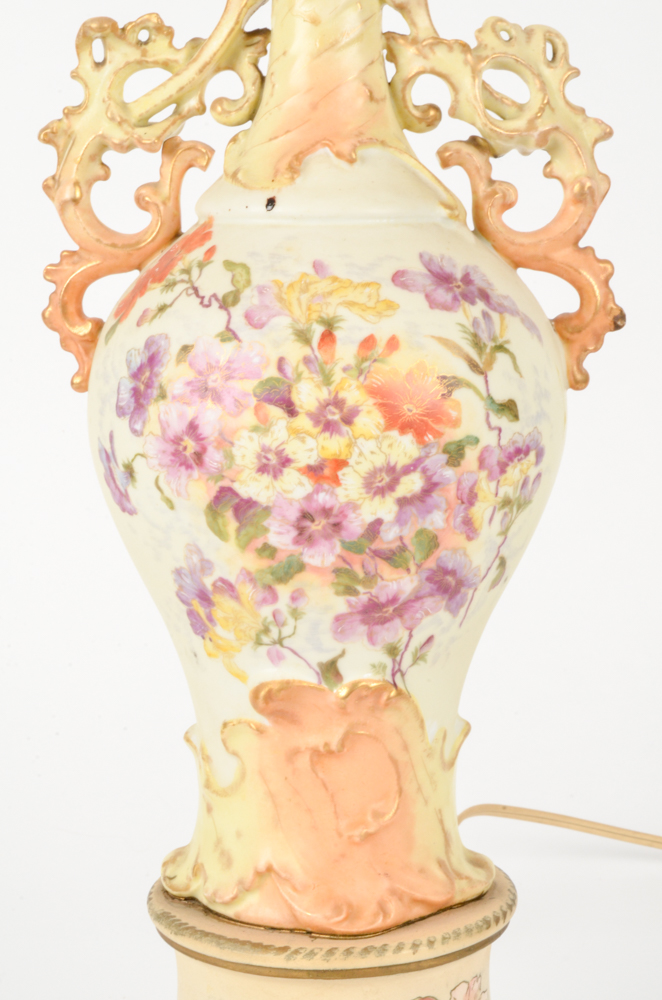 Vintage Ornate Hand-Painted Floral Porcelain Lamp