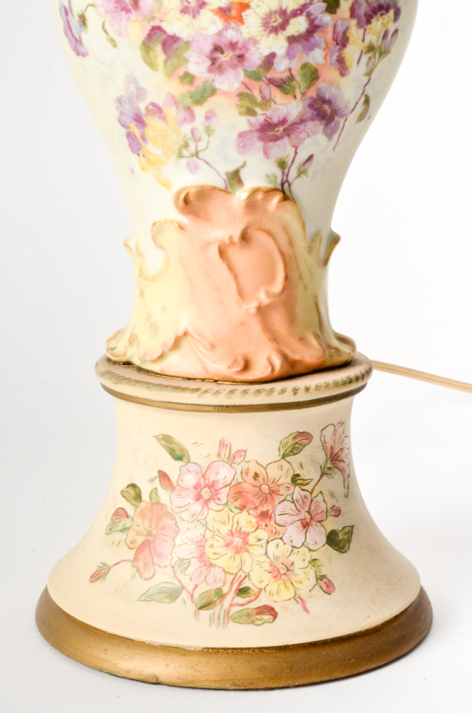 Vintage Ornate Hand-Painted Floral Porcelain Lamp