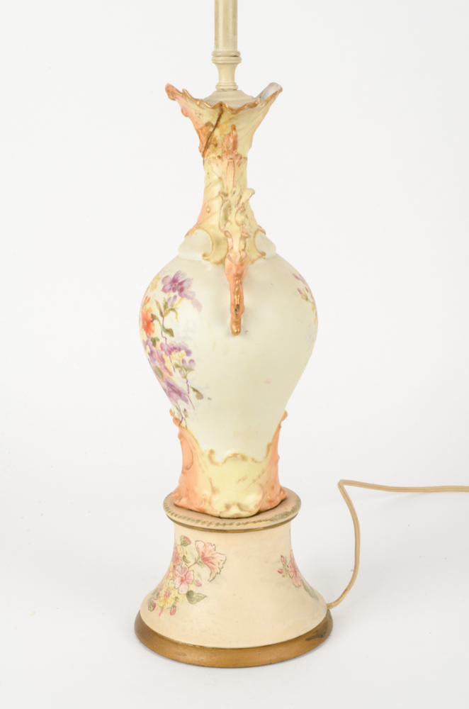 Vintage Ornate Hand-Painted Floral Porcelain Lamp