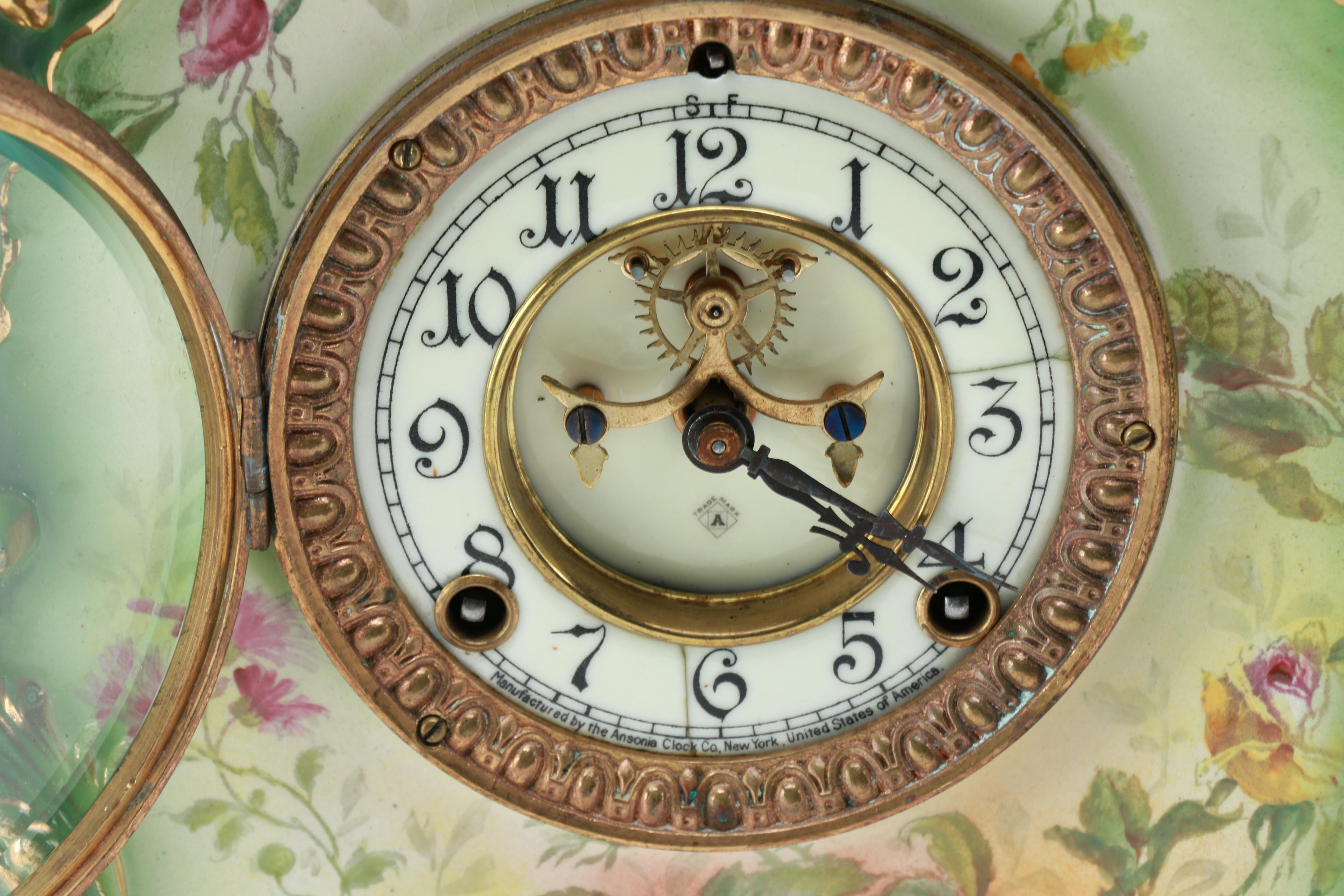 Ansonia Royal Bonn "La Manche" Porcelain Mantel Clock