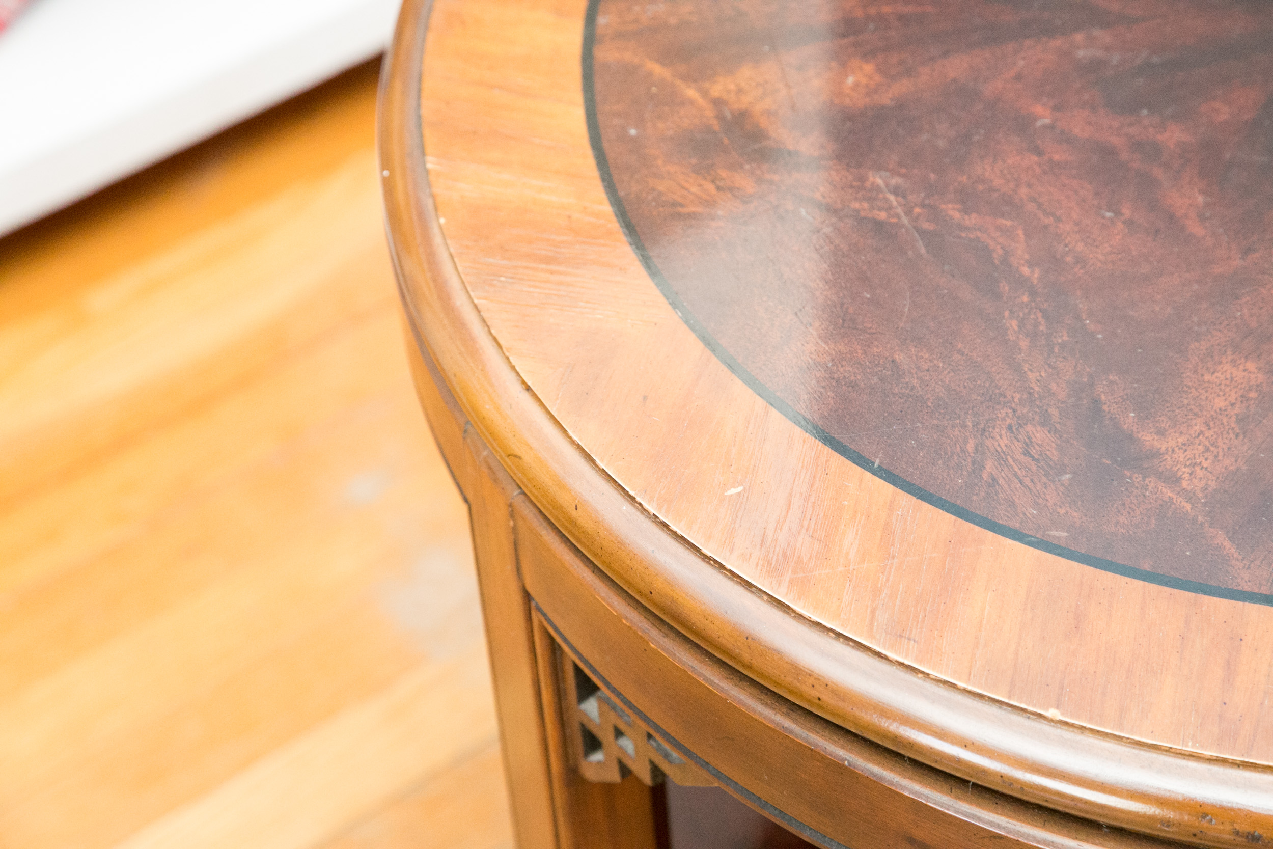 Drexel Chinese Chippendale Style Round End Table with Fretwork Brackets