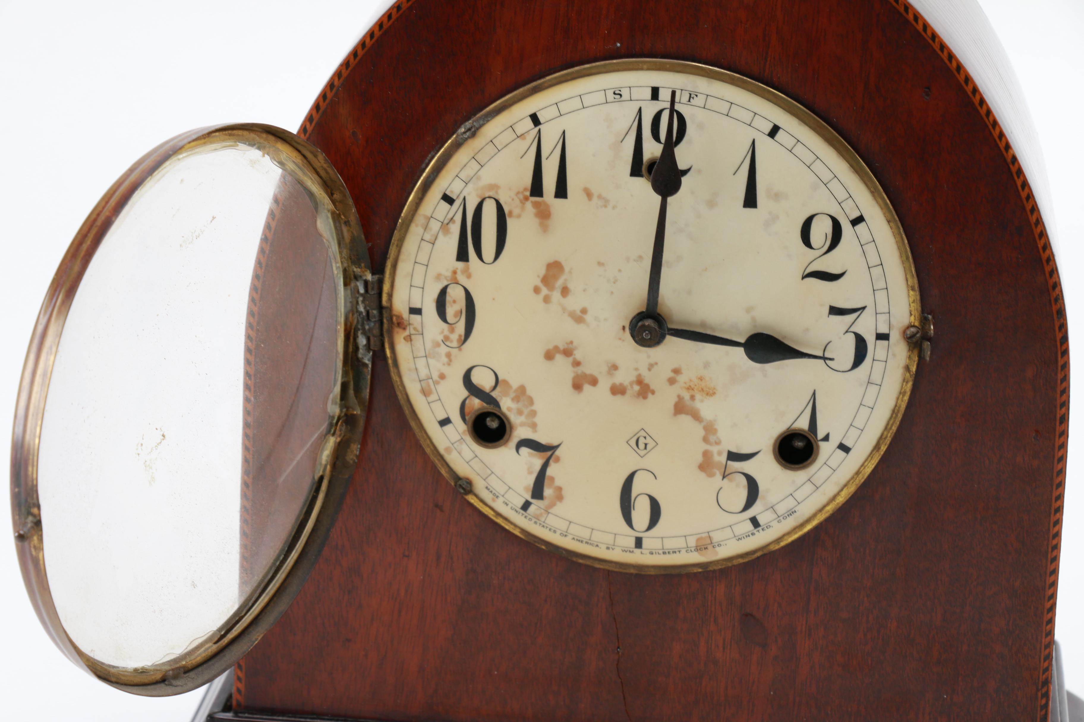 Antique Gilbert Clock Company Bedford Wooden Clock with Winding Key