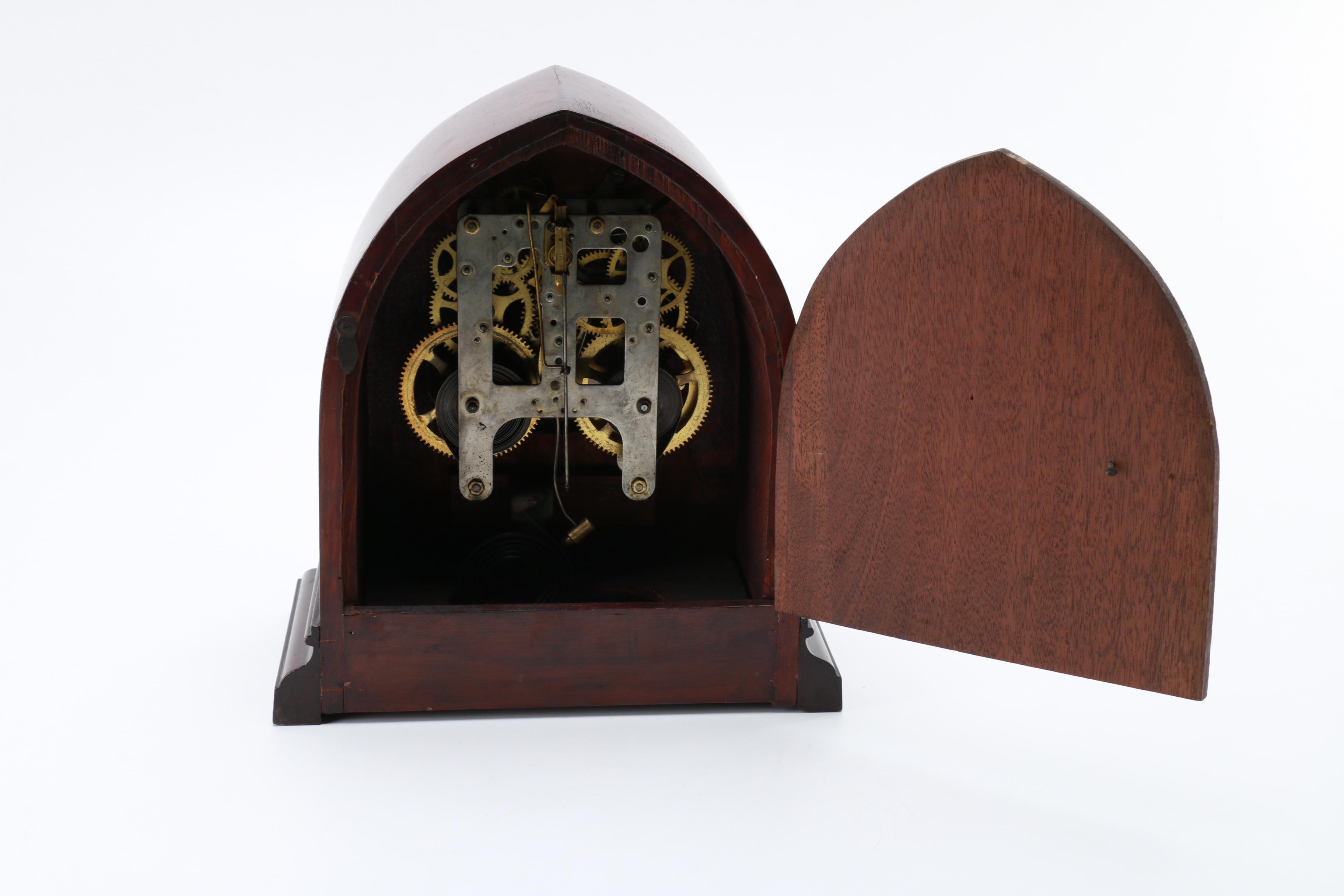 Antique Gilbert Clock Company Bedford Wooden Clock with Winding Key