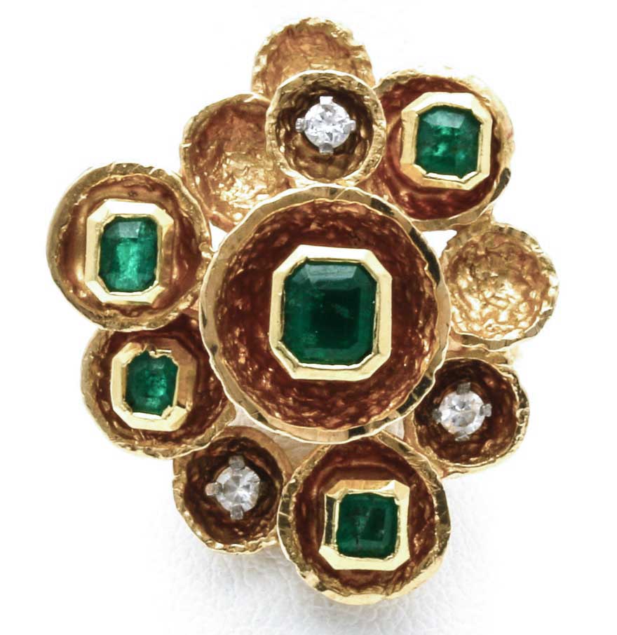 18K Yellow Gold Emerald and Diamond Ring