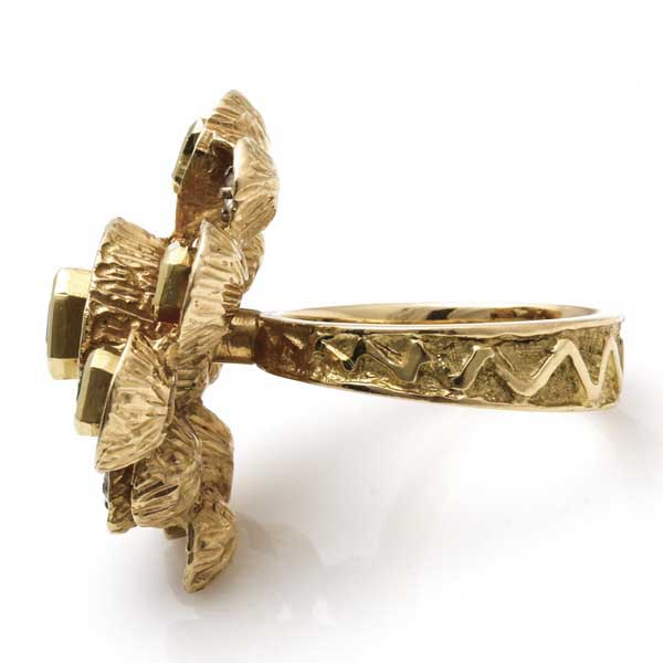 18K Yellow Gold Emerald and Diamond Ring