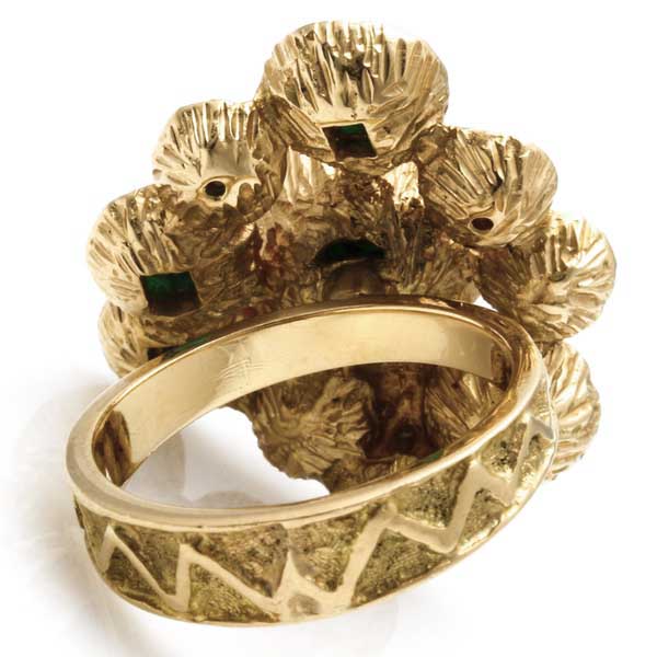 18K Yellow Gold Emerald and Diamond Ring