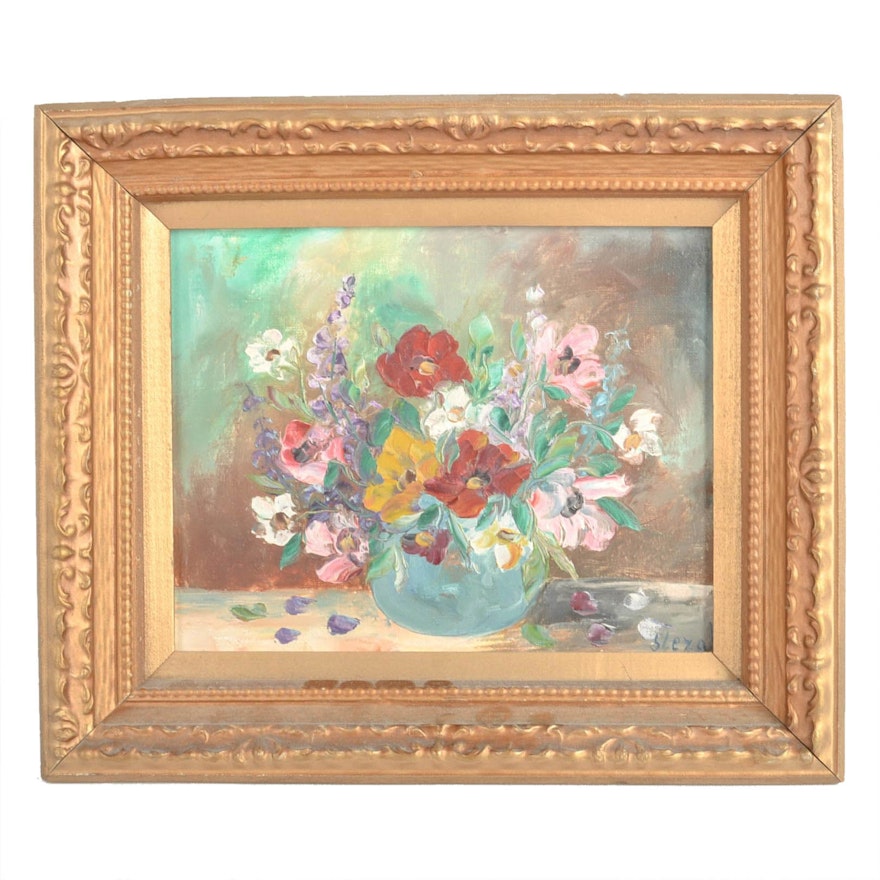 Signed Oil on Canvas Floral Still Life Painting