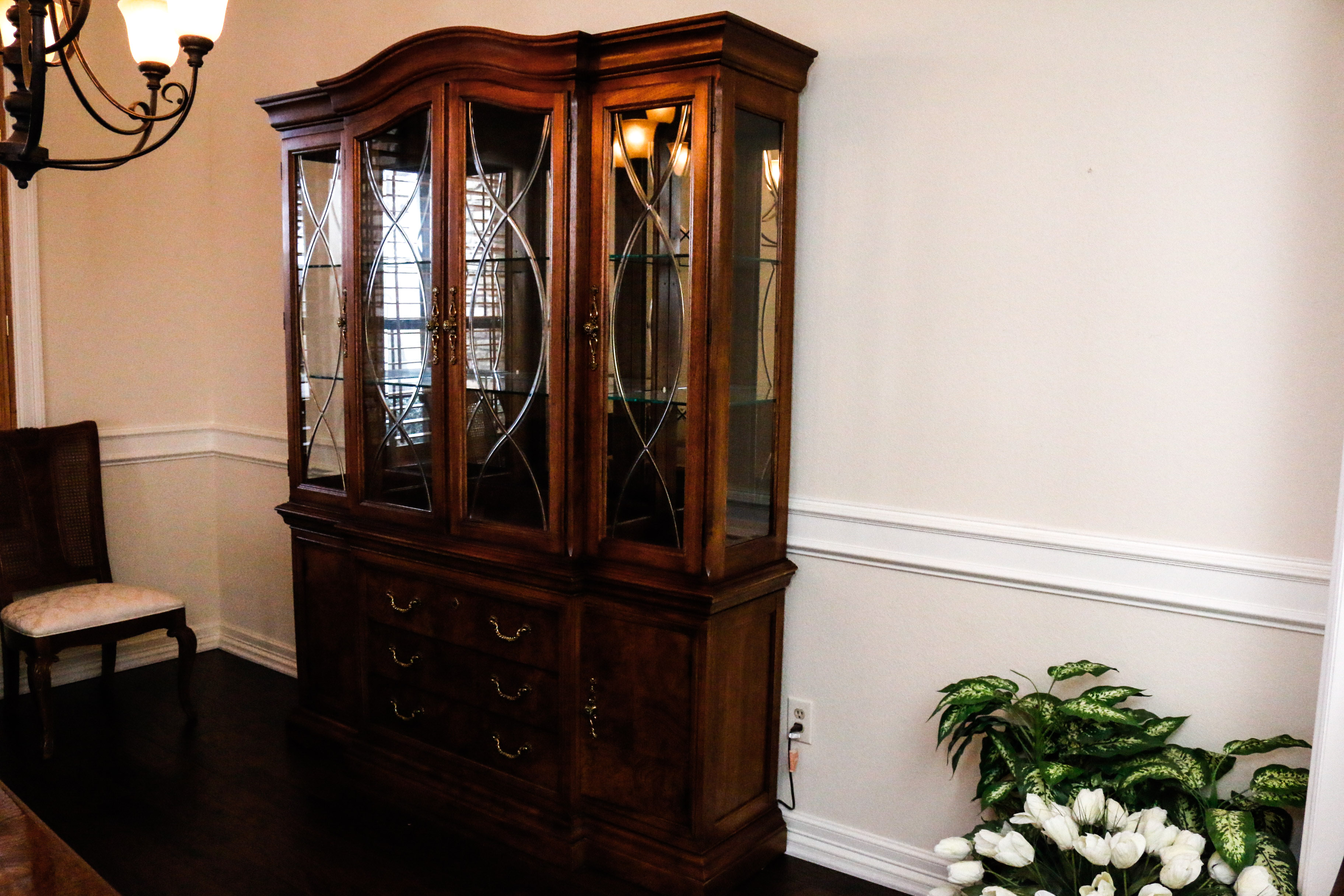 Large Glass and Wooden China Cabinet by Thomasville