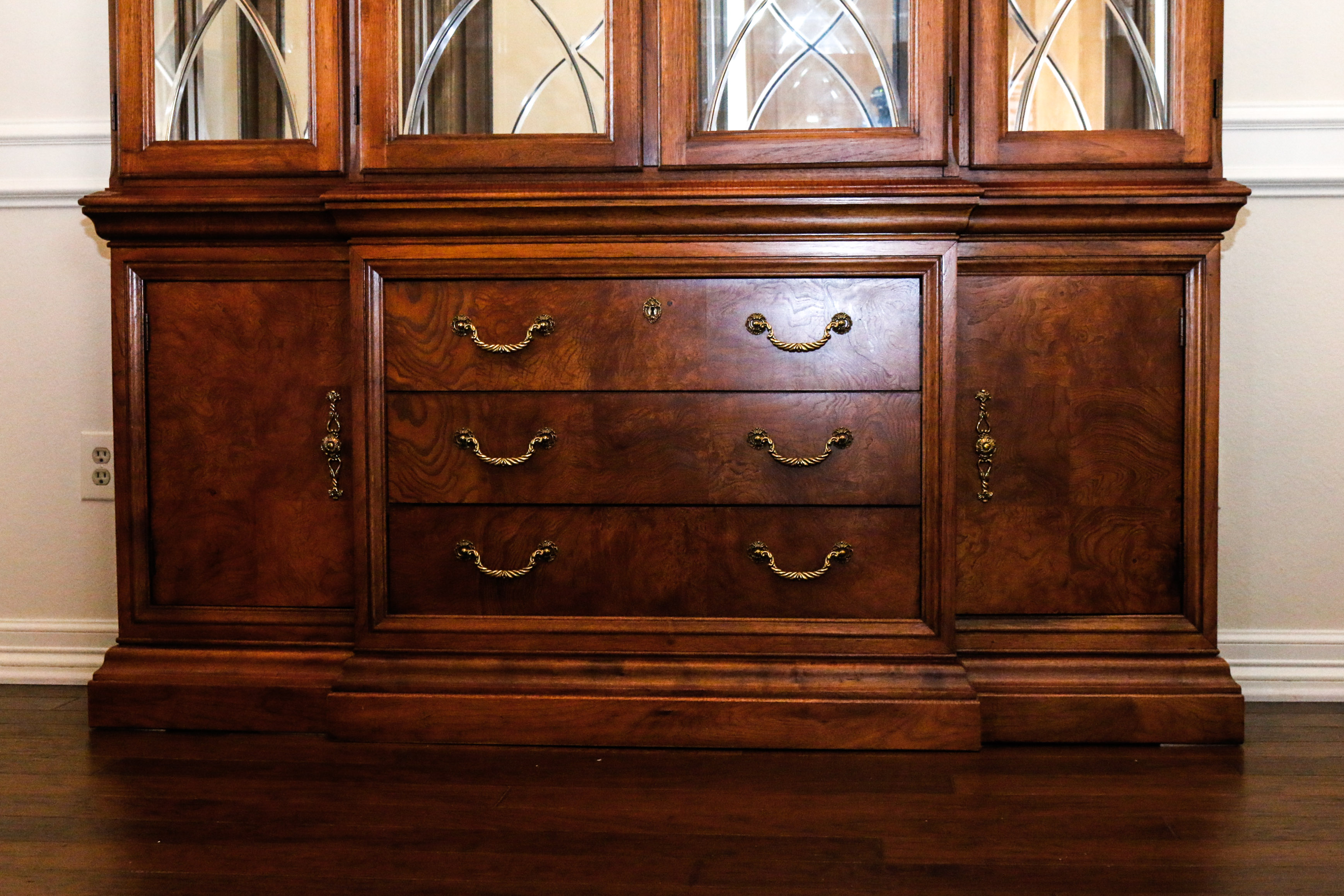 Large Glass and Wooden China Cabinet by Thomasville
