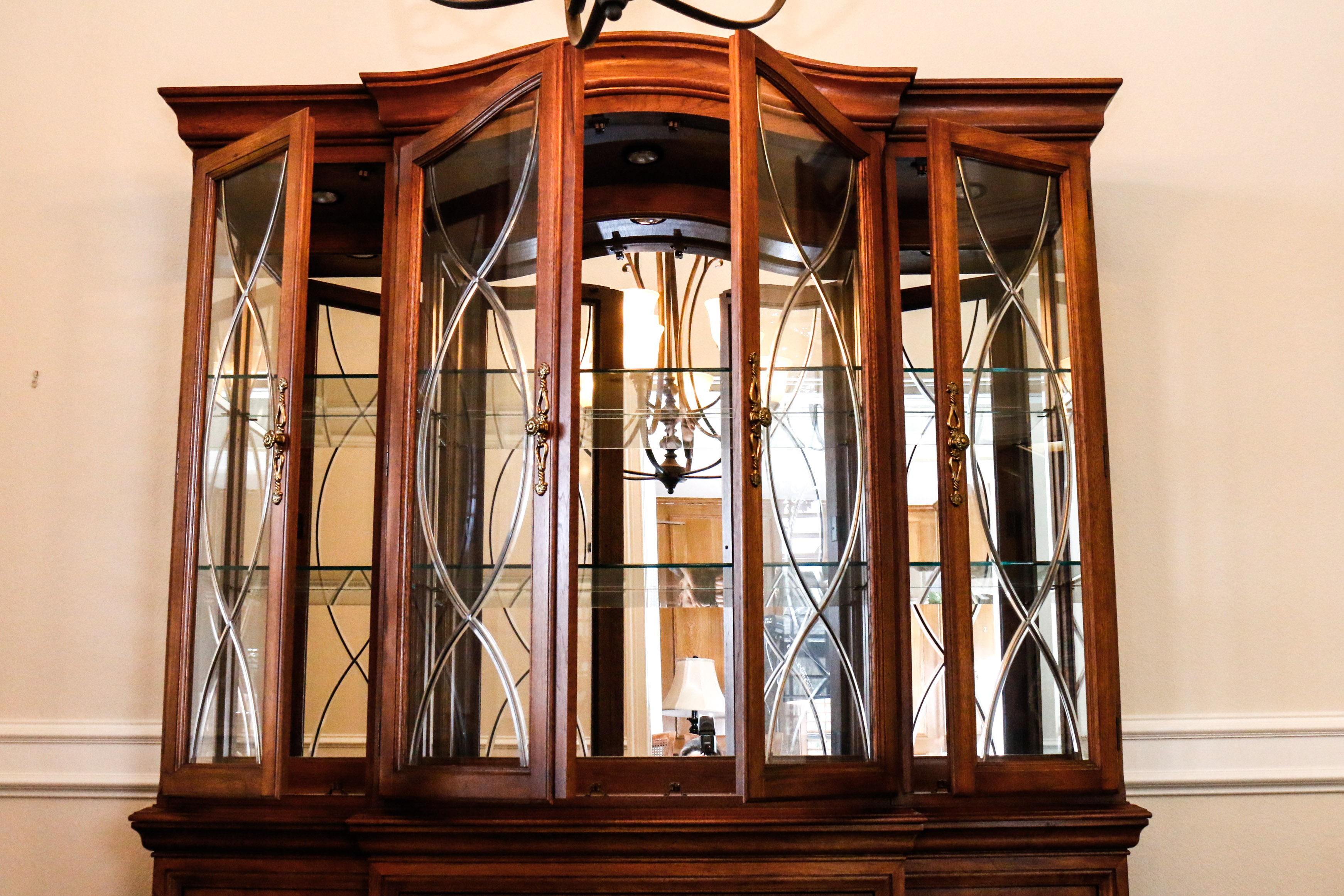 Large Glass and Wooden China Cabinet by Thomasville