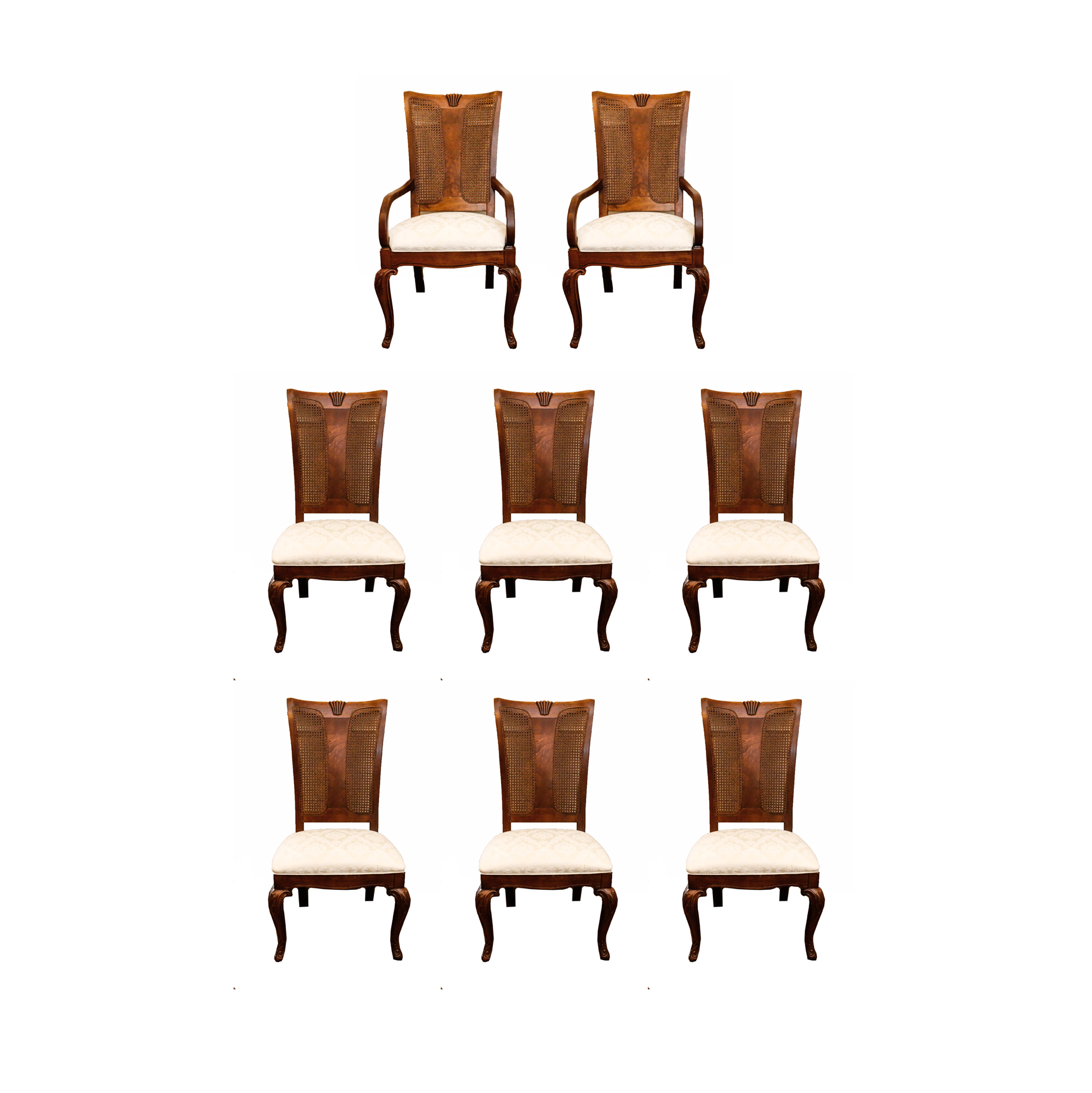 Set of Wooden and Cane Back Dining Room Chairs