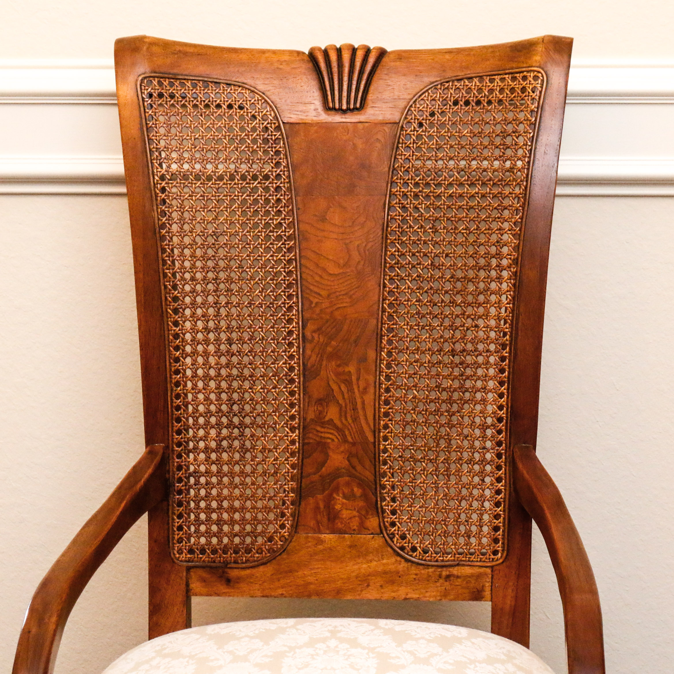 Set of Wooden and Cane Back Dining Room Chairs
