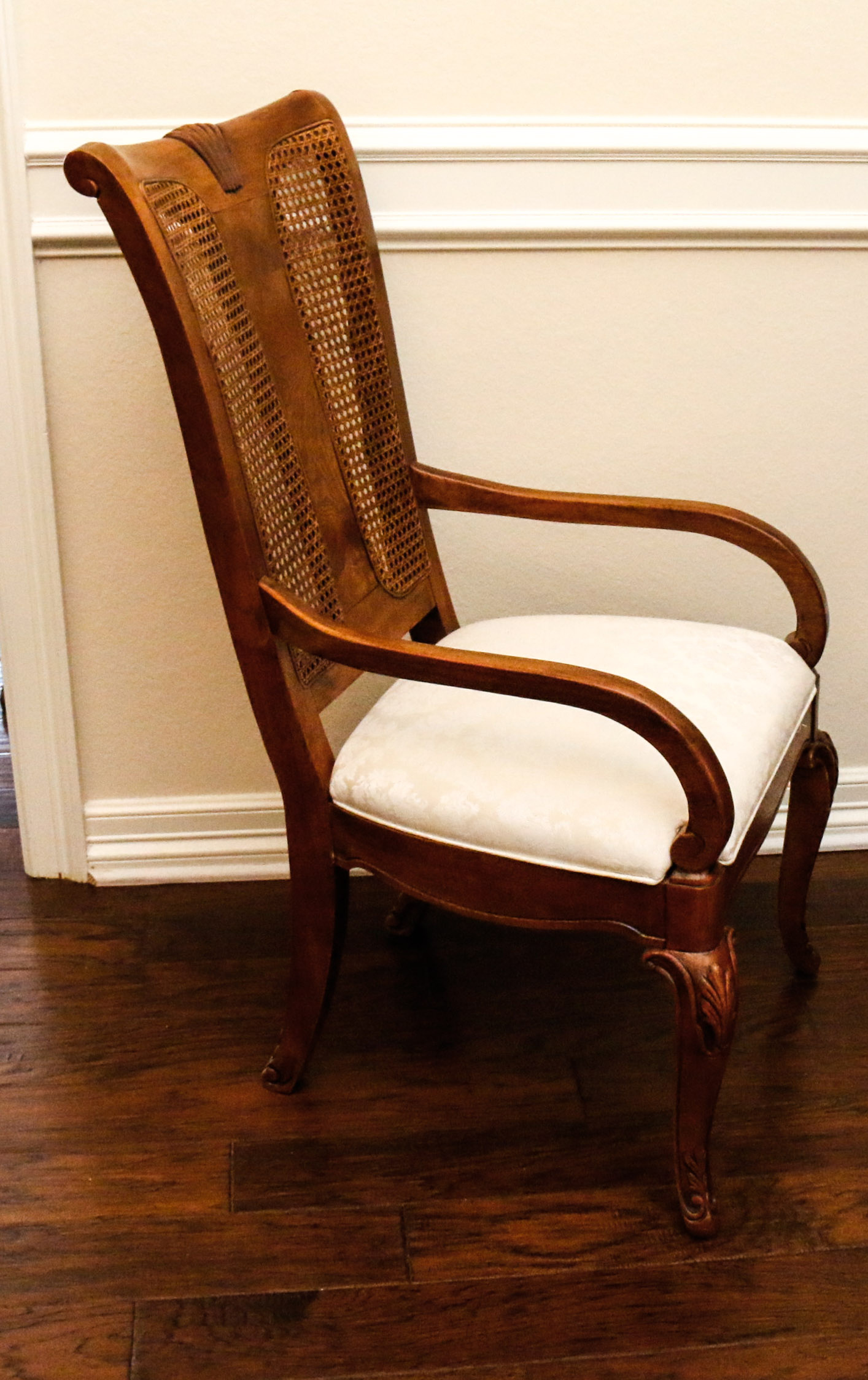 Set of Wooden and Cane Back Dining Room Chairs