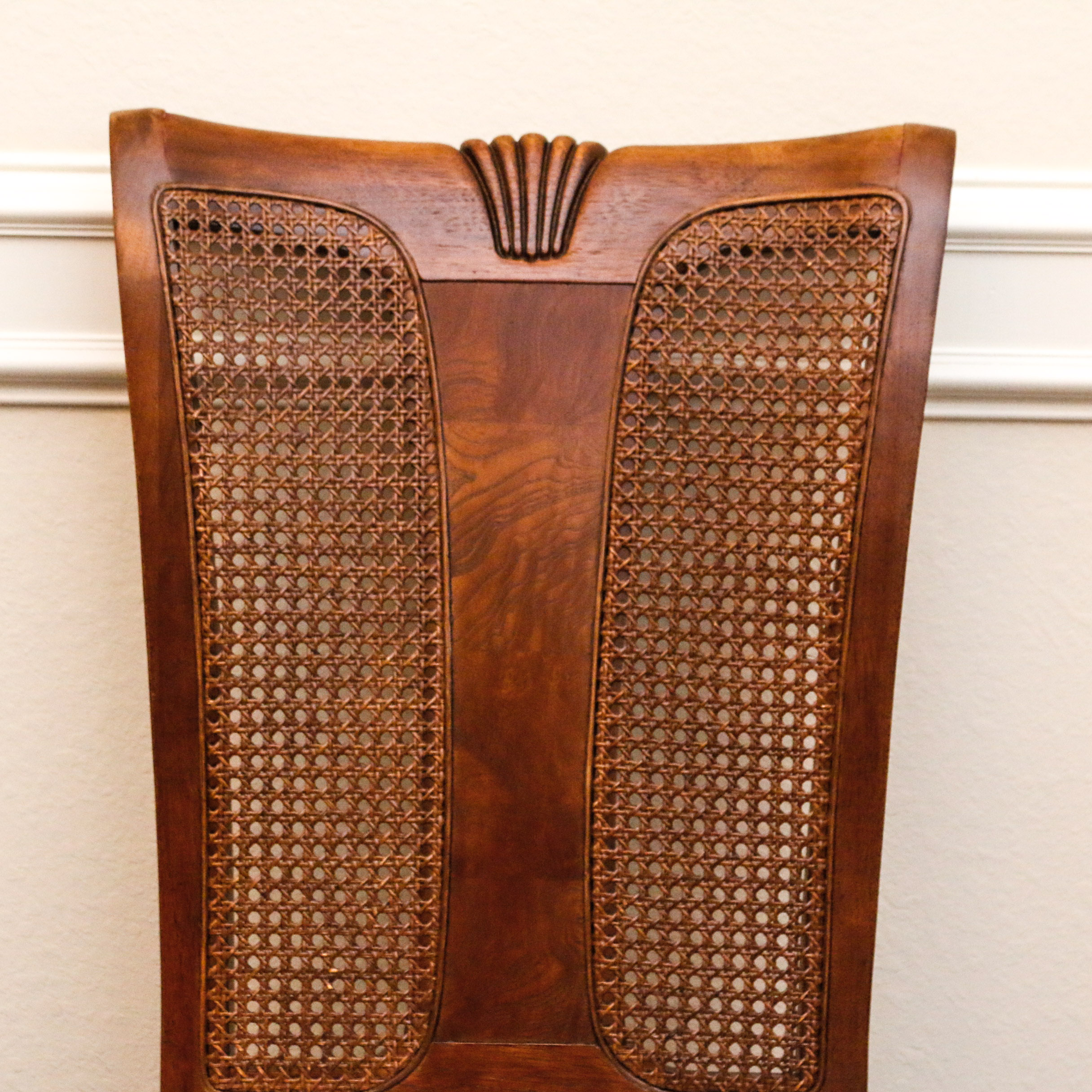 Set of Wooden and Cane Back Dining Room Chairs