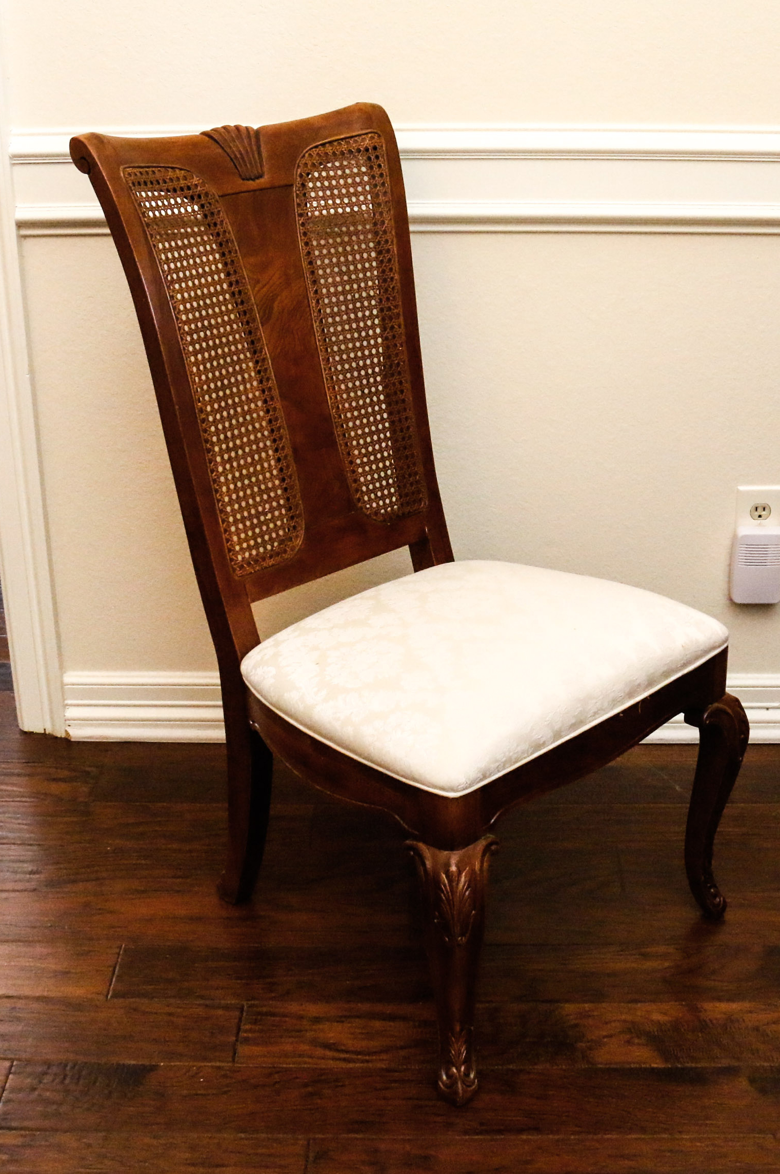 Set of Wooden and Cane Back Dining Room Chairs