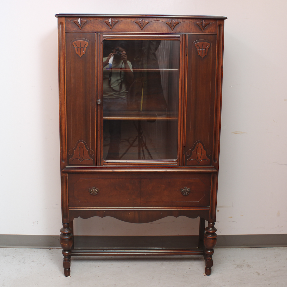 Circa 1930s Jacobean Style China Cabinet
