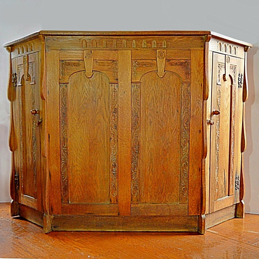 Vintage English Gothic Style Oak Bar