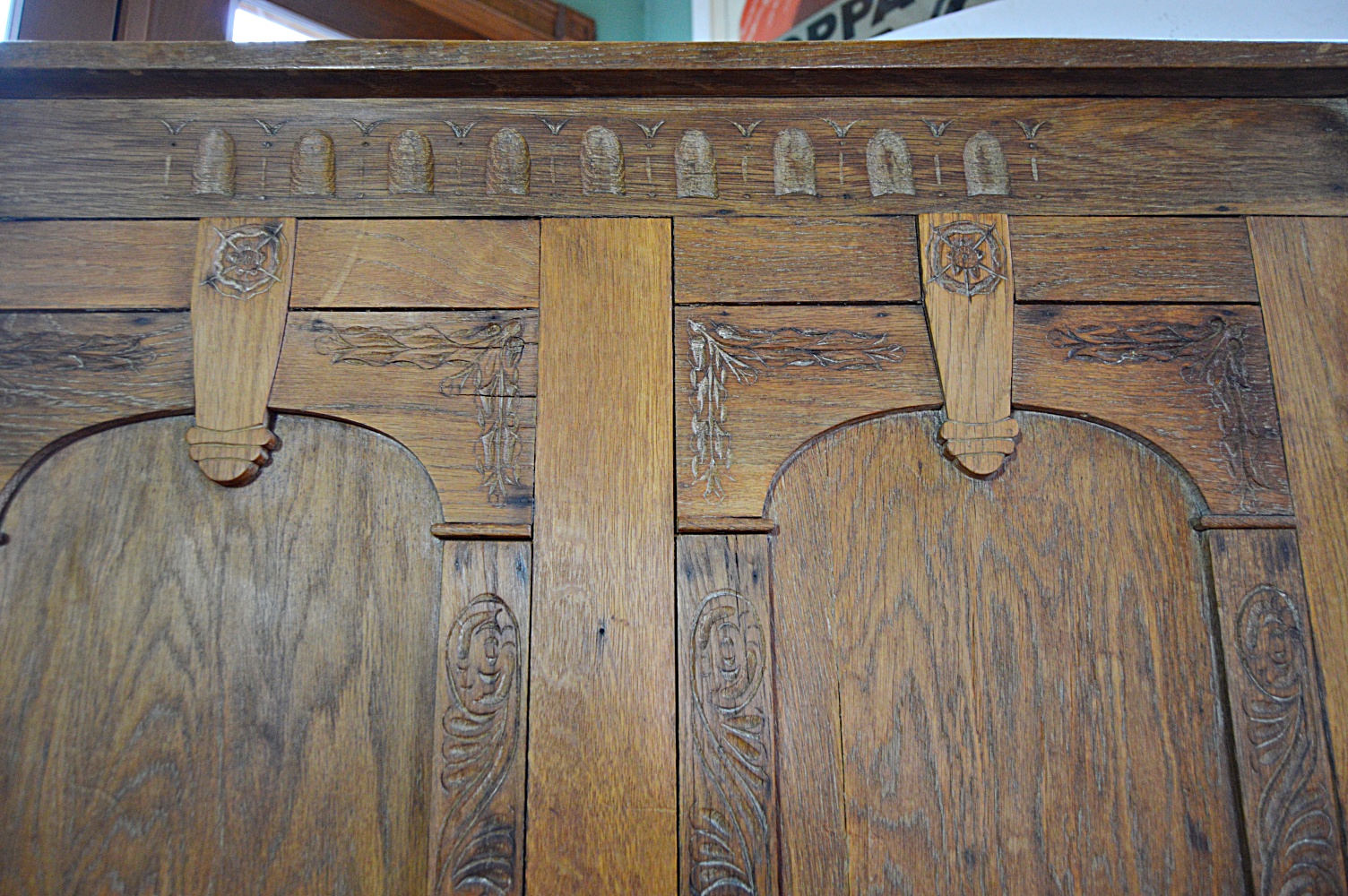 Vintage English Gothic Style Oak Bar